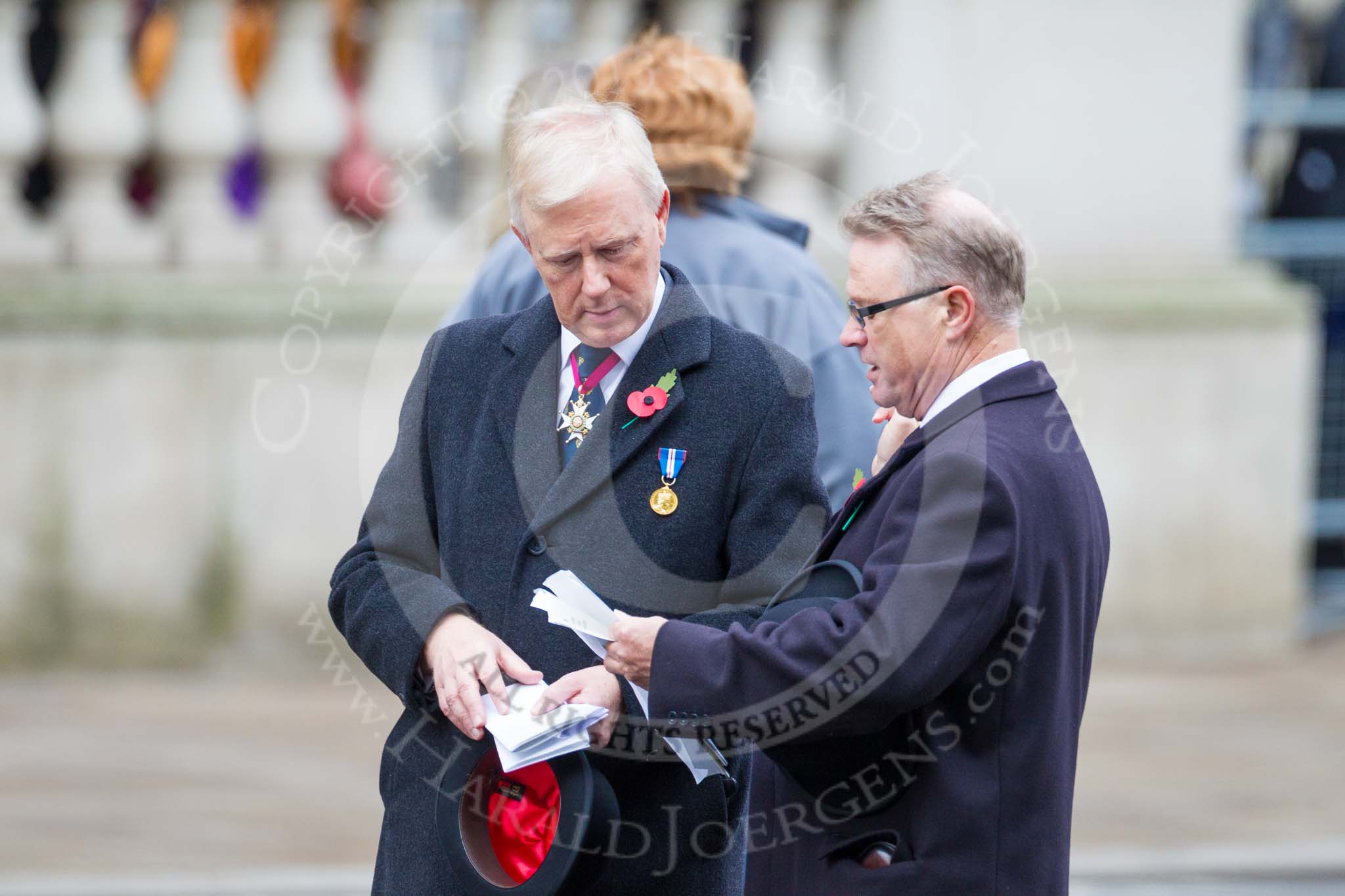 Remembrance Sunday at the Cenotaph 2015: Vice Admiral Peter Wilkinson, President of the Royal British Legion, during preparations for the event. Image #17, 08 November 2015 09:46 Whitehall, London, UK