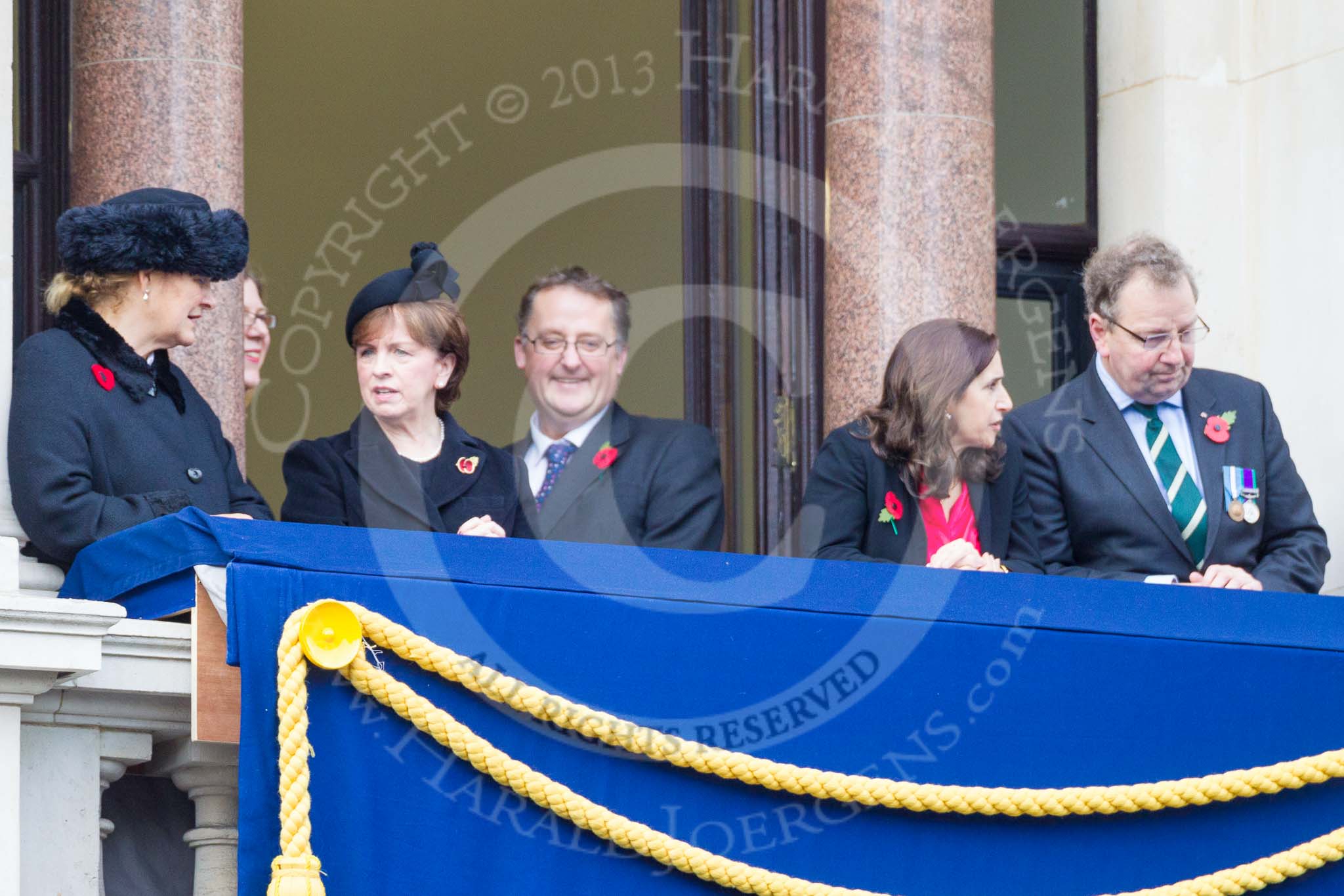 Remembrance Sunday at the Cenotaph 2015: Guests on one of the balconies of the Foreign- and Commonwealth Office Building. Image #38, 08 November 2015 10:19 Whitehall, London, UK