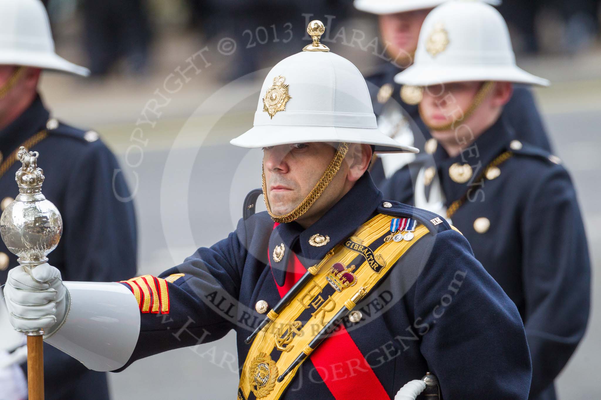 Remembrance Sunday at the Cenotaph 2015: The Drum Major of the Band of her Majesty's Royal Marines, Portsmouth. Image #41, 08 November 2015 10:19 Whitehall, London, UK