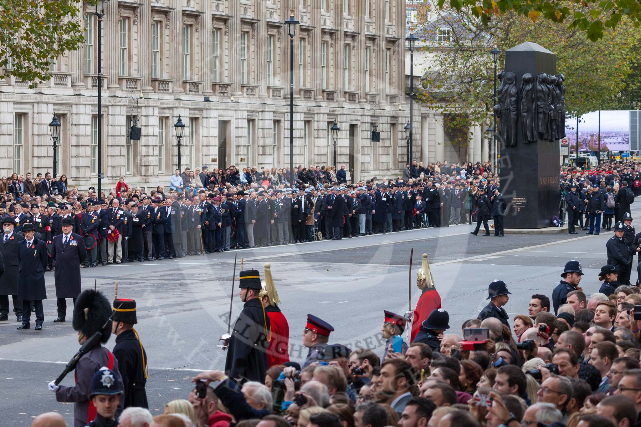 Remembrance Sunday at the Cenotaph 2015: Column B, the first to march past the Cenotaph, in position. Image #46, 08 November 2015 10:25 Whitehall, London, UK