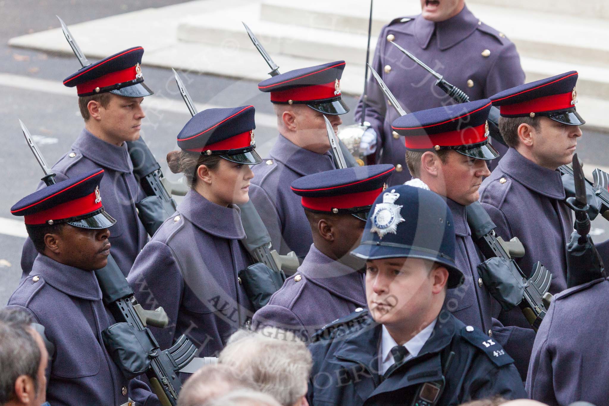Remembrance Sunday at the Cenotaph 2015: The Royal Logistic Corps detachment marching to their position on the southern side of Whitehall. Image #55, 08 November 2015 10:30 Whitehall, London, UK