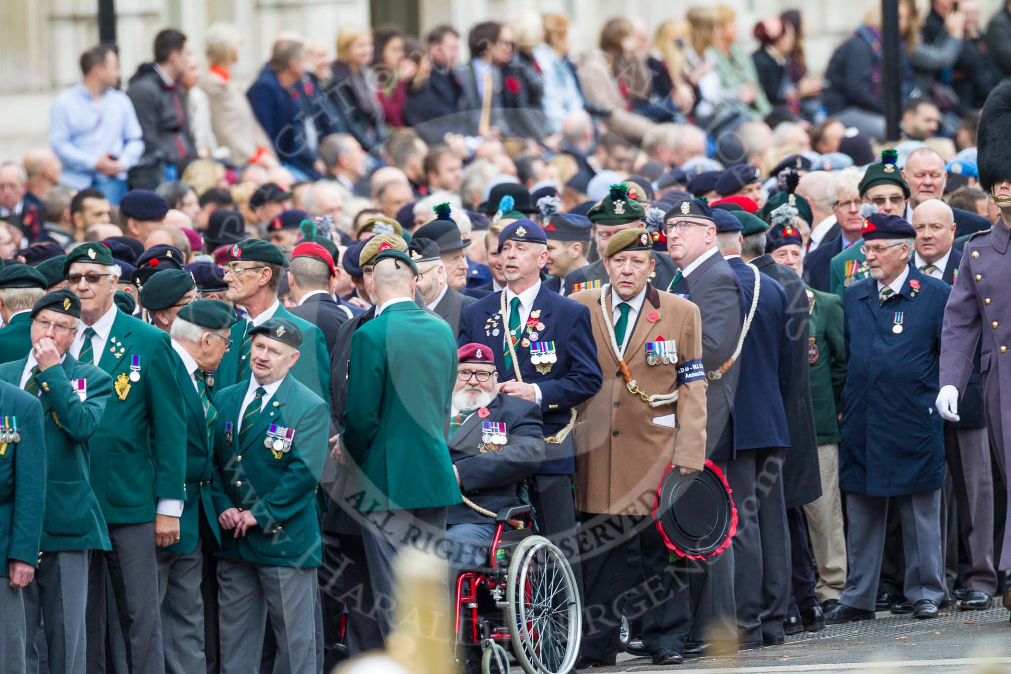 Remembrance Sunday at the Cenotaph 2015: The columns of veterans getting into position. Image #60, 08 November 2015 10:35 Whitehall, London, UK