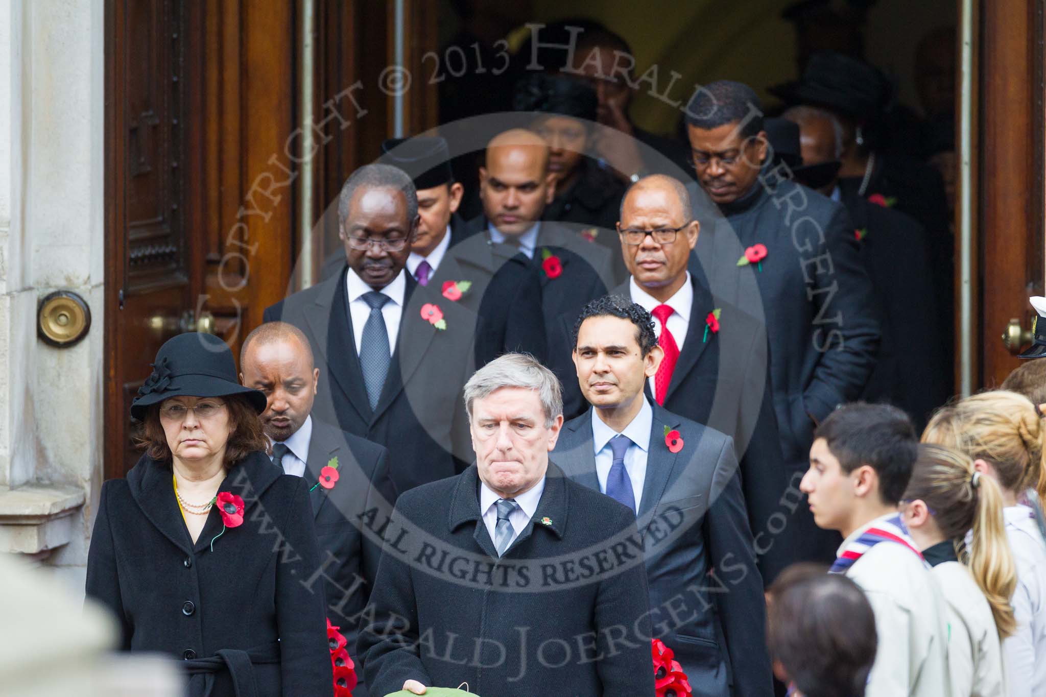 Remembrance Sunday at the Cenotaph 2015: The High Commissioners or their representatives leaving the Foreign- and Commonwealth Office. Image #94, 08 November 2015 10:55 Whitehall, London, UK