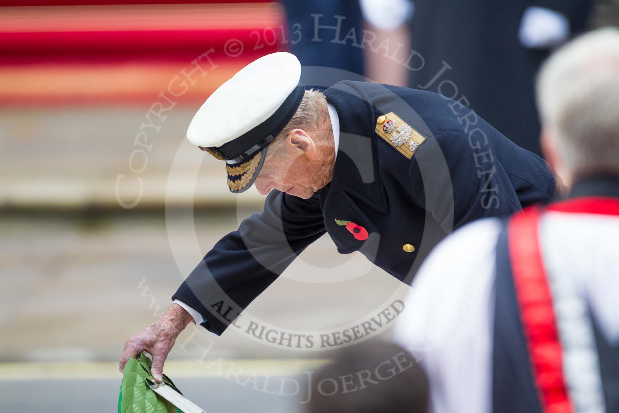 Remembrance Sunday at the Cenotaph 2015: HM The Duke of Edinburgh at the Cenotaph, laying his wreath. Image #187, 08 November 2015 11:04 Whitehall, London, UK