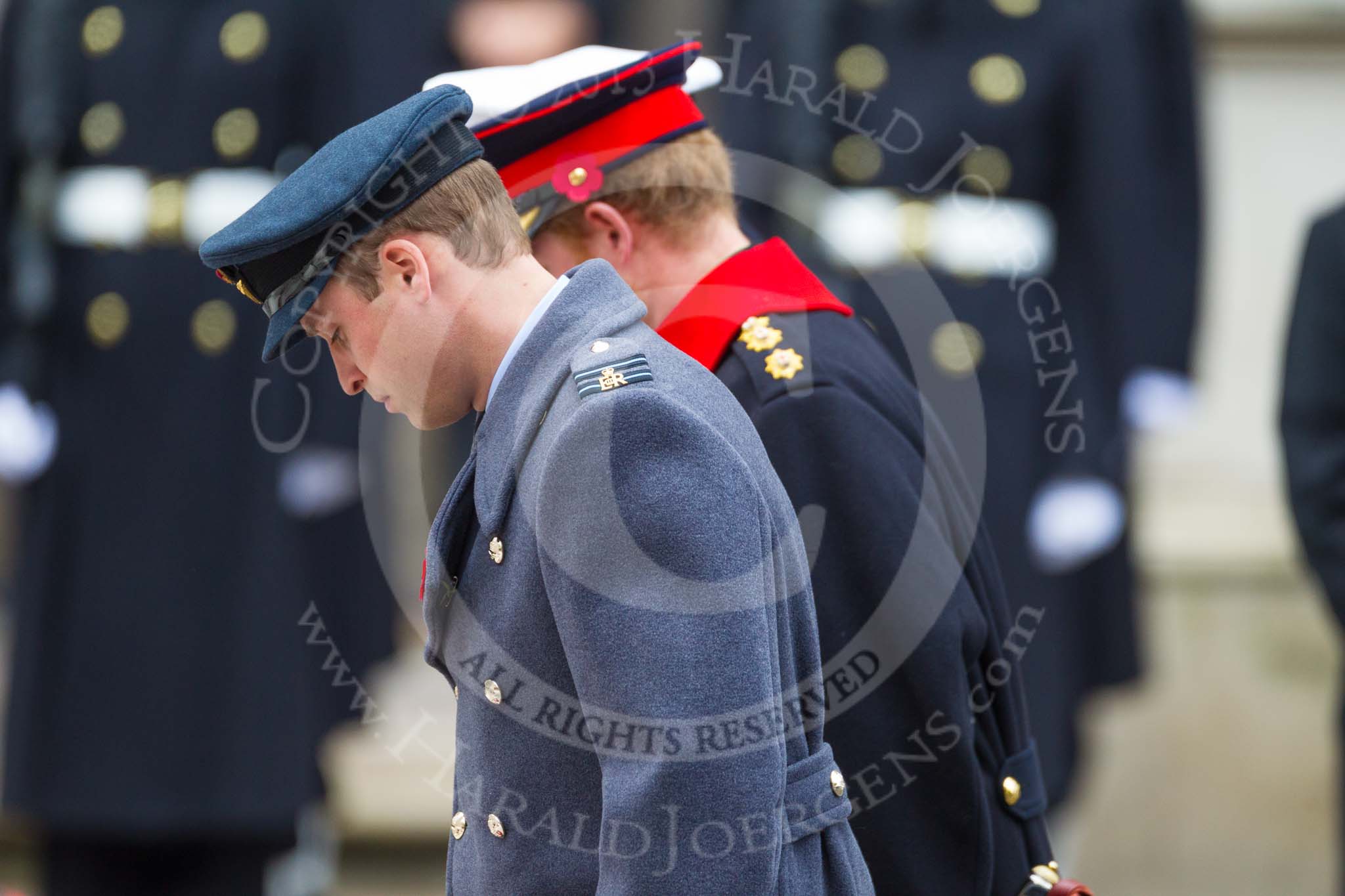Remembrance Sunday at the Cenotaph 2015: HRH The Duke of Cambridge, HRH Prince Harry, and HRH The Duke of York after laying their wreaths at the Cenotaph. Image #193, 08 November 2015 11:05 Whitehall, London, UK