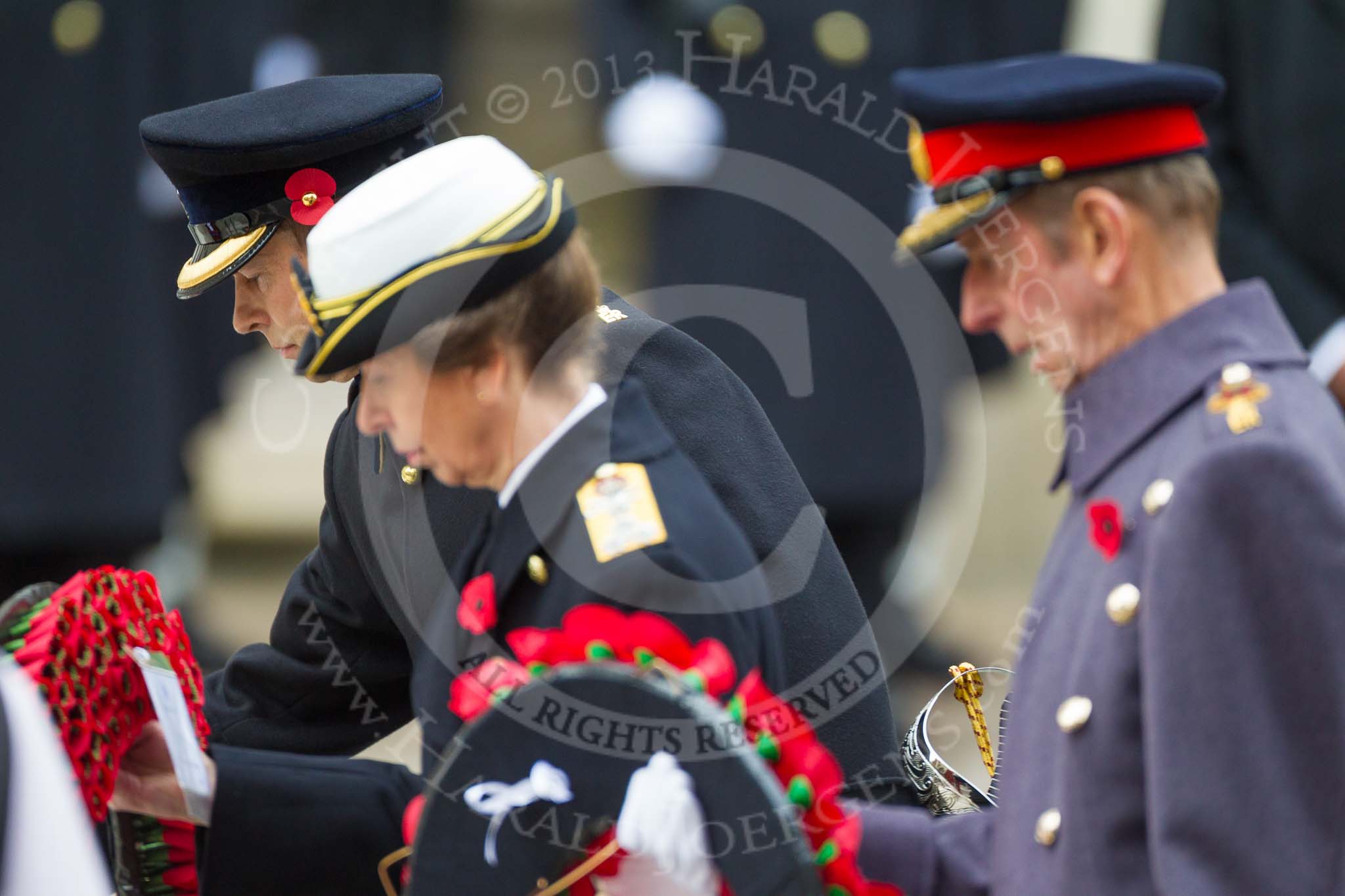 Remembrance Sunday at the Cenotaph 2015: HRH The Duke of Kent, HRH The Princess Royal, and HRH The Earl of Wessex laying their wreaths at the Cenotaph. Image #199, 08 November 2015 11:05 Whitehall, London, UK
