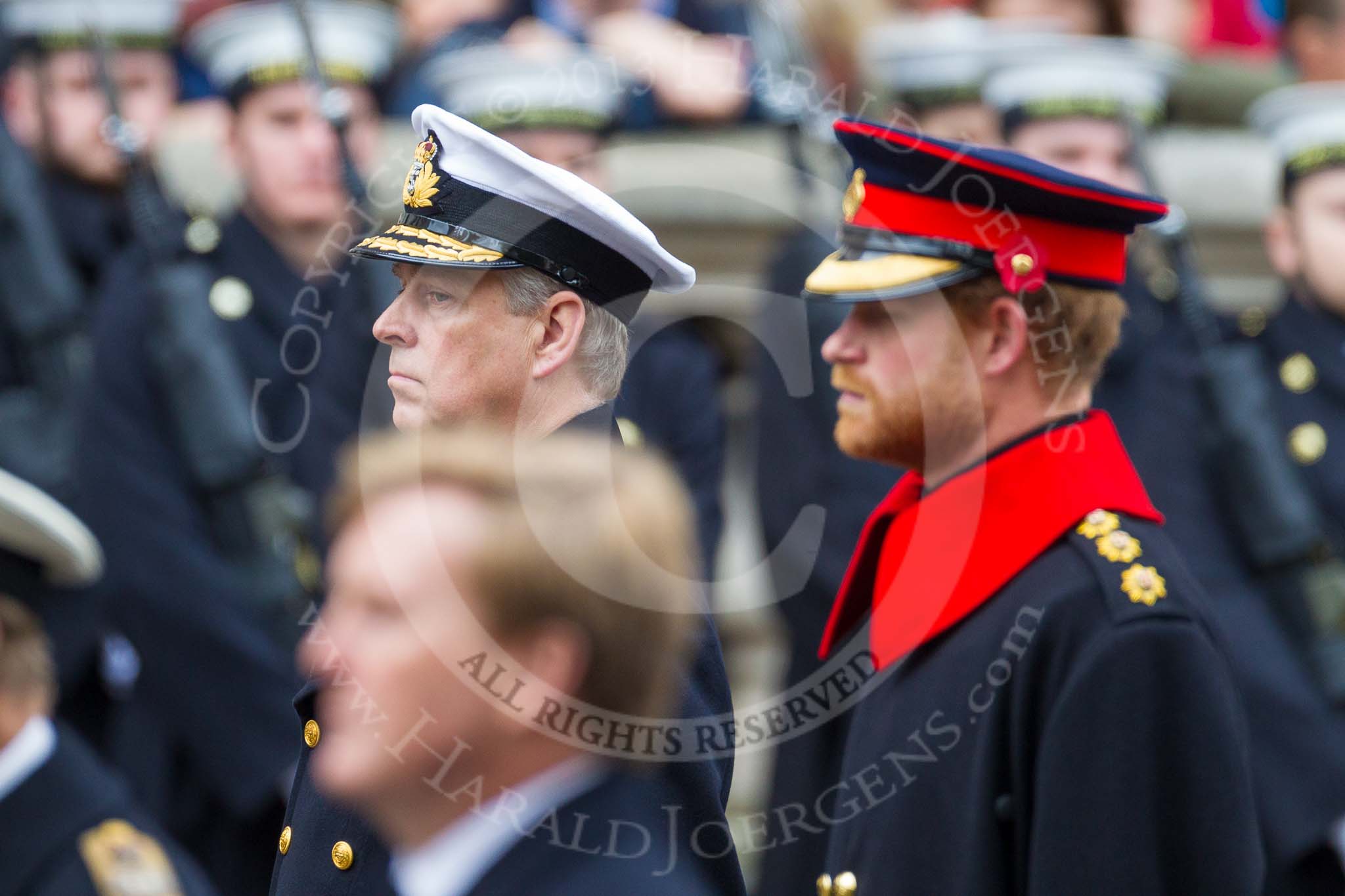 Remembrance Sunday at the Cenotaph 2015: HRH The Duke of York. Next to him, out of focus, HRH Prince Henry of Wales, in front HM The King of the Netherlands. Image #268, 08 November 2015 11:12 Whitehall, London, UK