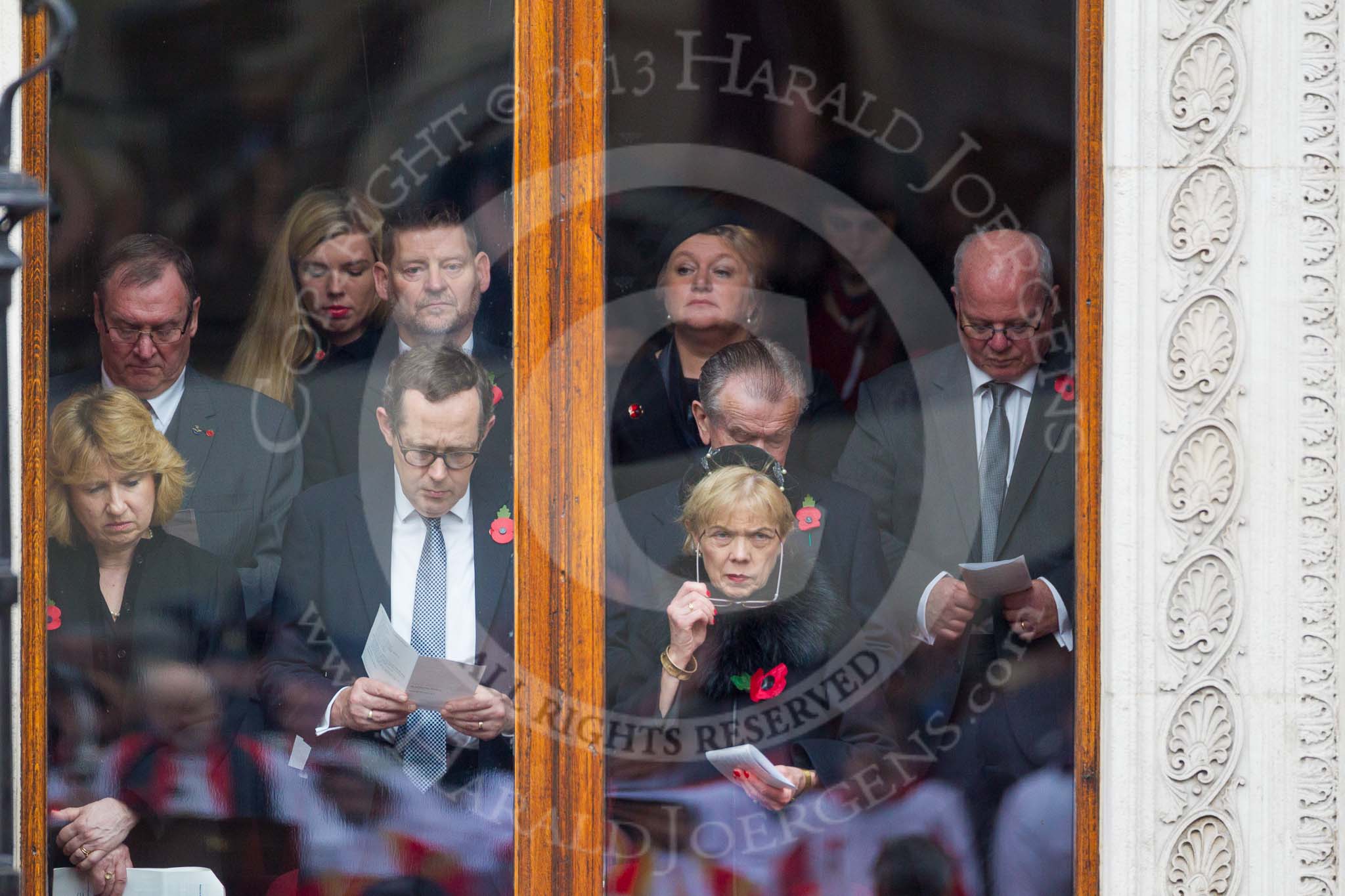Remembrance Sunday at the Cenotaph 2015: Guests watching the ceremony from inside the Foreign- and Commonwealth Office Building. Image #275, 08 November 2015 11:14 Whitehall, London, UK