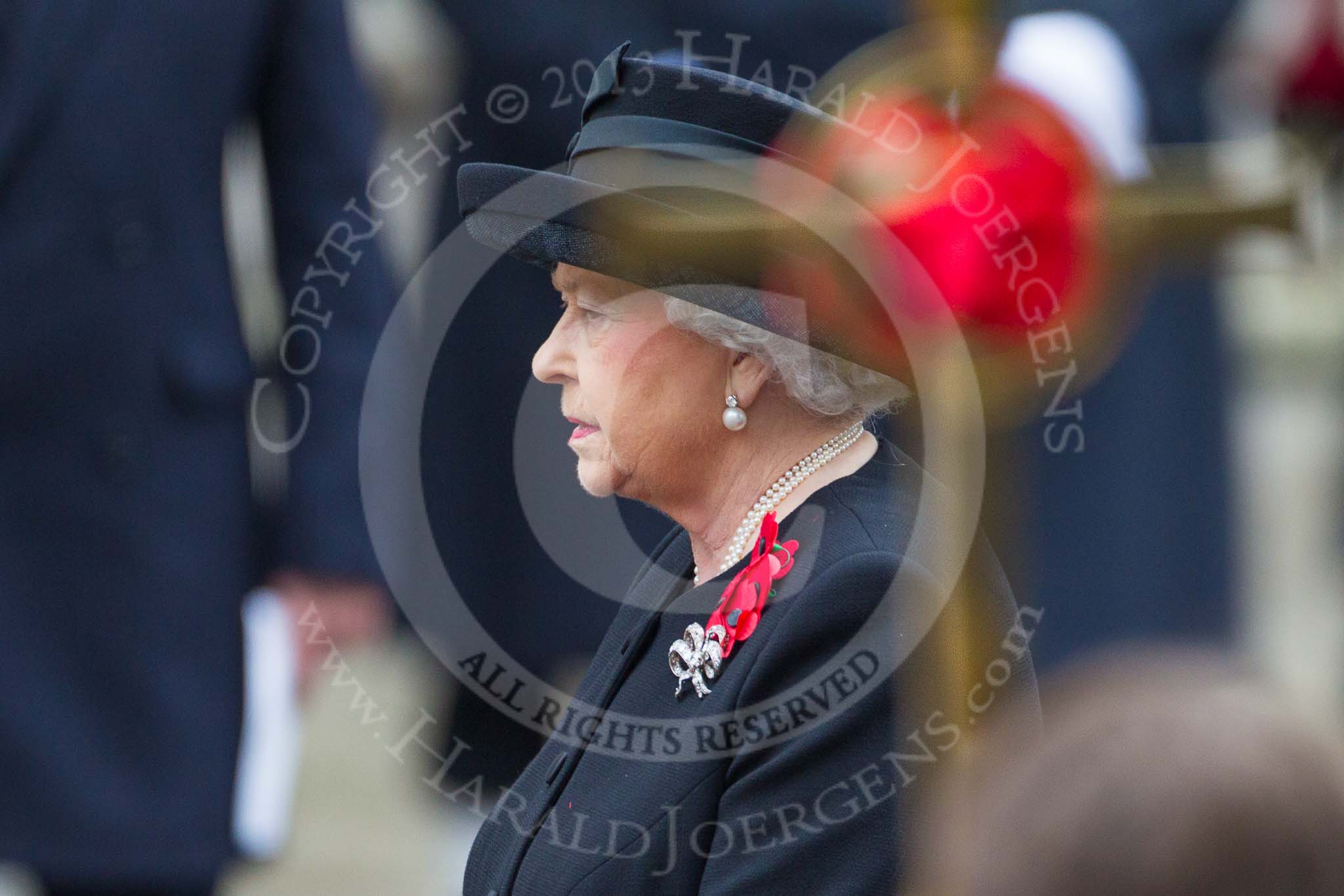 Remembrance Sunday at the Cenotaph 2015: HM The Queen during the service at the Cenotaph. Image #299, 08 November 2015 11:17 Whitehall, London, UK
