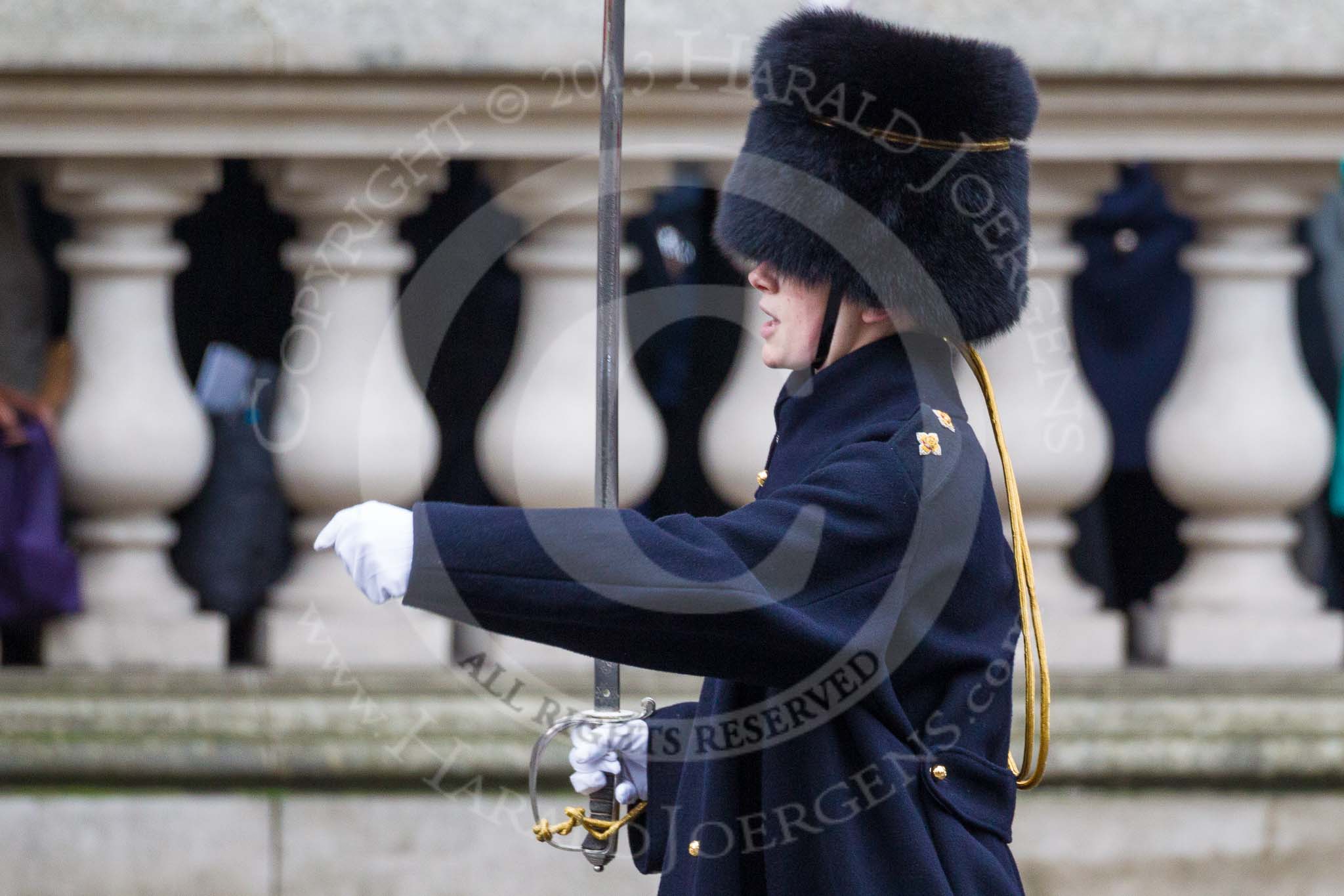 Remembrance Sunday at the Cenotaph 2015: Captain  Julie  Navarro,  Right  Section  Commander  at  the  Royal Horse Artillery,  commanding  the  detachment  on  parade as they are leaving Whitehall. Image #368, 08 November 2015 12:31 Whitehall, London, UK
