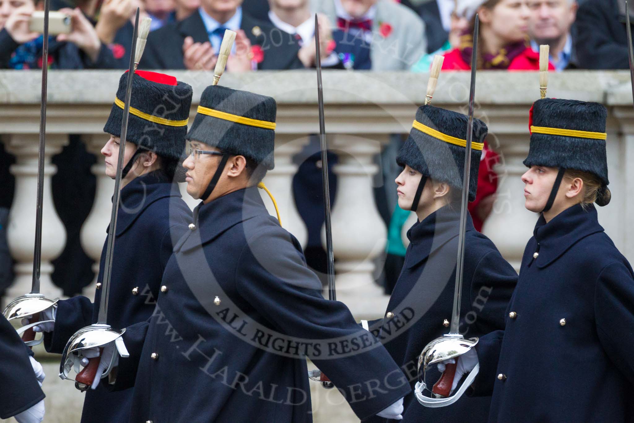 Remembrance Sunday at the Cenotaph 2015: Members of the Royal Horse Artillery detachment leaving Whitehall. Image #369, 08 November 2015 12:31 Whitehall, London, UK