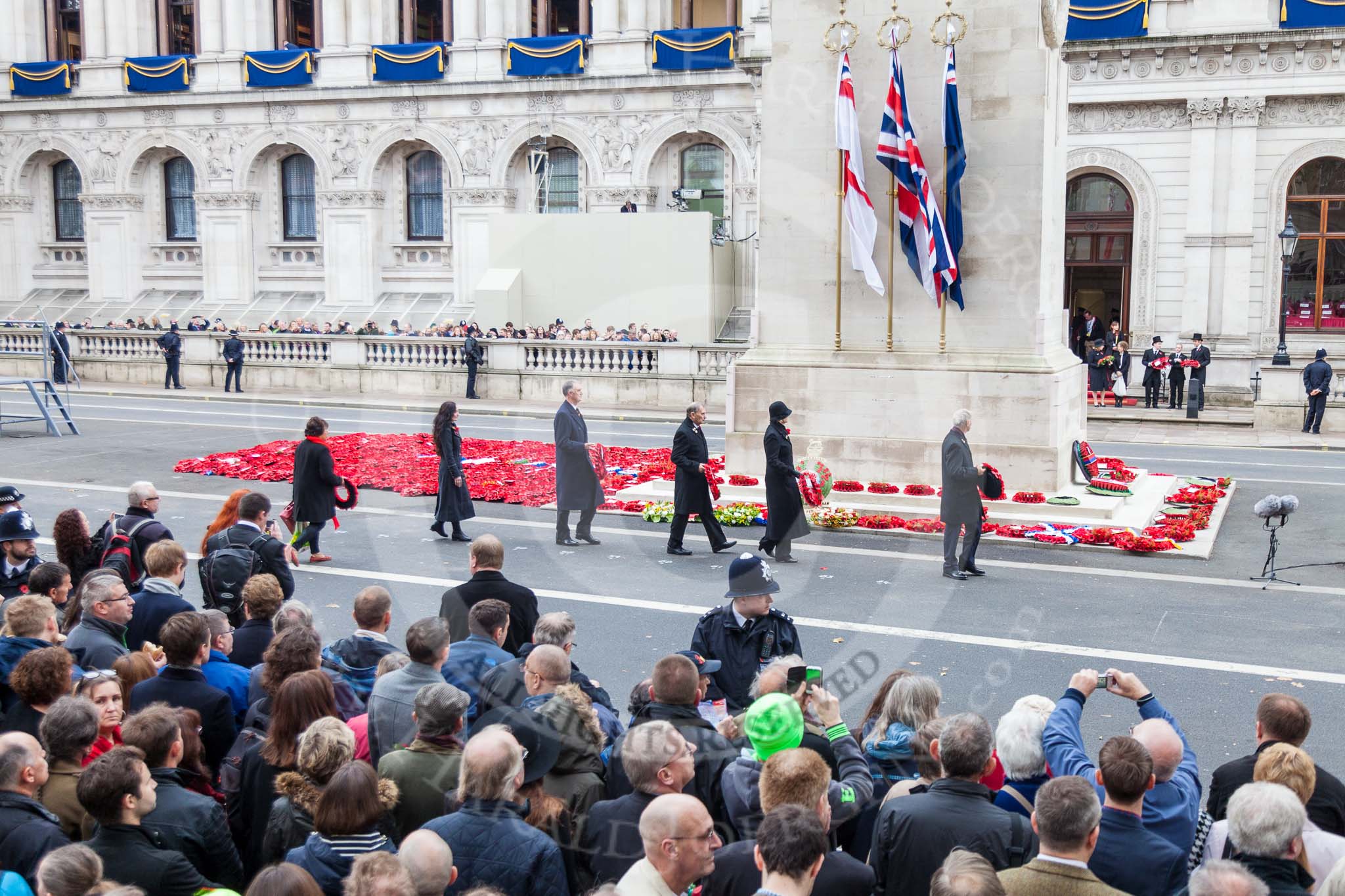 Remembrance Sunday at the Cenotaph 2015: After the March Past - another group at the Cenotaph to lay their wreaths. Image #370, 08 November 2015 12:38 Whitehall, London, UK