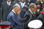 Remembrance Sunday at the Cenotaph 2015: The High Commissioners of Grenada and The Bahamas standing at the Cenotaph with their wreaths. Image #246, 08 November 2015 11:11 Whitehall, London, UK