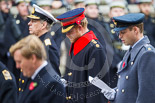 Remembrance Sunday at the Cenotaph 2015: Prince Harry (HRH Prince Henry of Wales) during the service at the Cenotaph. To his right HRH The Duke of York, to his left HRH The Duke of Cambridge. Image #288, 08 November 2015 11:14 Whitehall, London, UK
