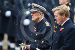 Remembrance Sunday at the Cenotaph 2015: HRH The Duke of Edinburgh during the service at the Cenotaph, in front HM The King of the Netherlands. Image #290, 08 November 2015 11:14 Whitehall, London, UK