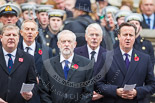 Remembrance Sunday at the Cenotaph 2015: The politicians during the service at the Cenotaph: The Westminster Leader of the Scottish National Party, Angus Robertson, the Leader of the Opposition, Jeremy Corbyn, and the Prime Minister, David Cameron. Behind them former prime ministers Gordon Brown, Tony Blair and John Major. Image #291, 08 November 2015 11:14 Whitehall, London, UK