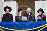 Remembrance Sunday at the Cenotaph 2015: HRH Princess Michael of Kent, THR The Duchess and Duke of Gloucester, and HRH Princess Alexandra, the Hon. Lady Ogilvy,  on the centre balcony of the Foreign- and Commonwealth Office building during the service. Image #292, 08 November 2015 11:15 Whitehall, London, UK