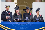 Remembrance Sunday at the Cenotaph 2015: Vice Admiral Sir Tim Laurence, the husband of the Princess Royal, HRH The Duchess of Cambridge, HM The Queen (Máxima) of the Netherlands, and HRH The Countess of Wessex on the balcony of the Foreign- and Commonwealth Office during the service. Image #294, 08 November 2015 11:15 Whitehall, London, UK