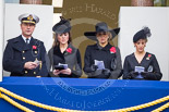 Remembrance Sunday at the Cenotaph 2015: Vice Admiral Sir Tim Laurence, the husband of the Princess Royal, HRH The Duchess of Cambridge, HM The Queen (Máxima) of the Netherlands, and HRH The Countess of Wessex on the balcony of the Foreign- and Commonwealth Office during the service. Image #295, 08 November 2015 11:15 Whitehall, London, UK
