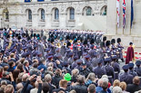 Remembrance Sunday at the Cenotaph 2015: After the March Past - the Massed Bands are marching off. Image #361, 08 November 2015 12:27 Whitehall, London, UK
