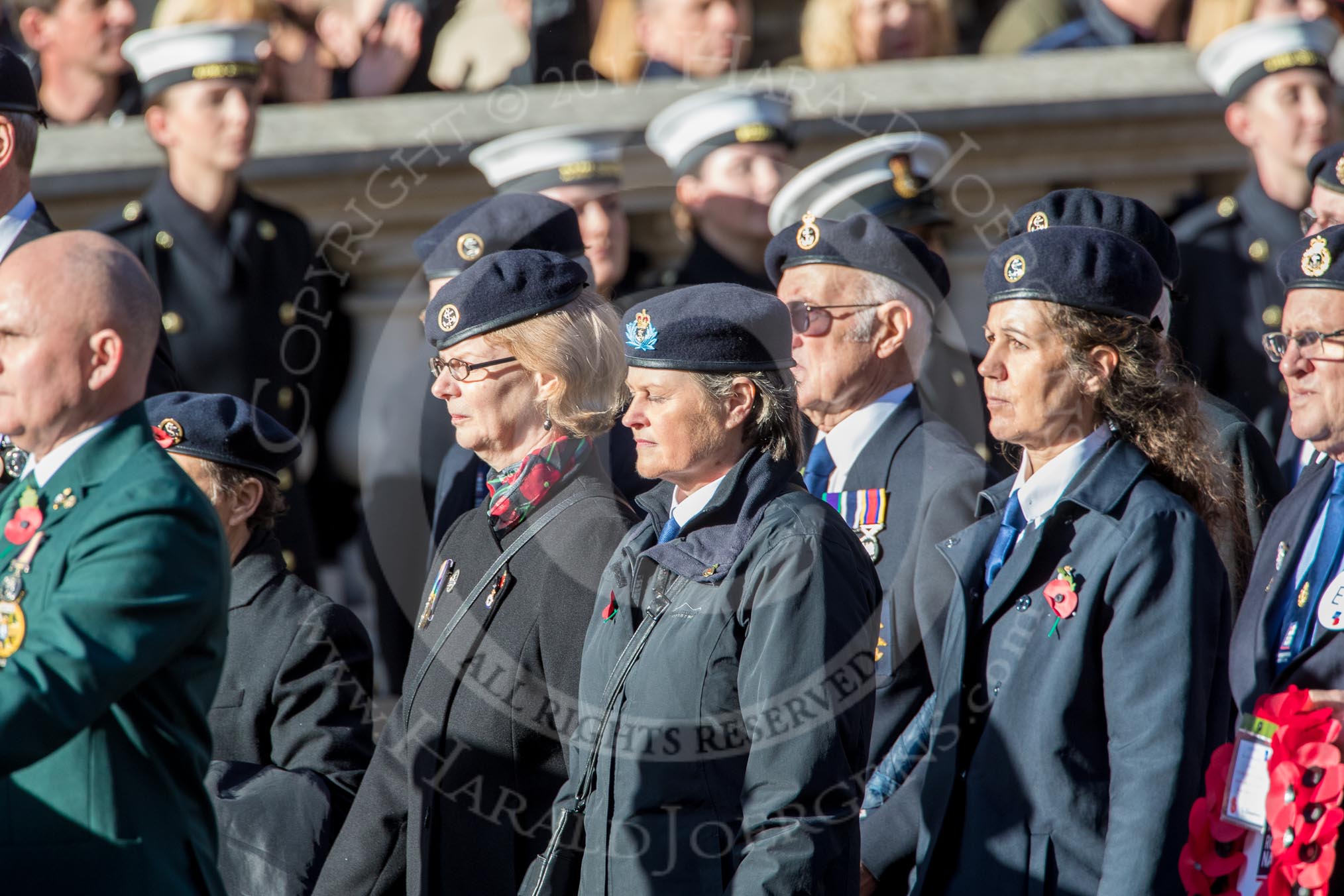 Royal Navy Photographers Association  (Part of the Fly Navy Federation conti (Group E13, 23 members) during the Royal British Legion March Past on Remembrance Sunday at the Cenotaph, Whitehall, Westminster, London, 11 November 2018, 11:43.