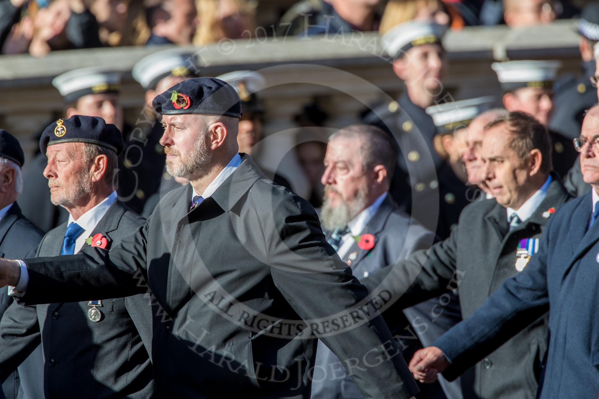 Royal Navy Photographers Association  (Part of the Fly Navy Federation conti (Group E13, 23 members) during the Royal British Legion March Past on Remembrance Sunday at the Cenotaph, Whitehall, Westminster, London, 11 November 2018, 11:43.
