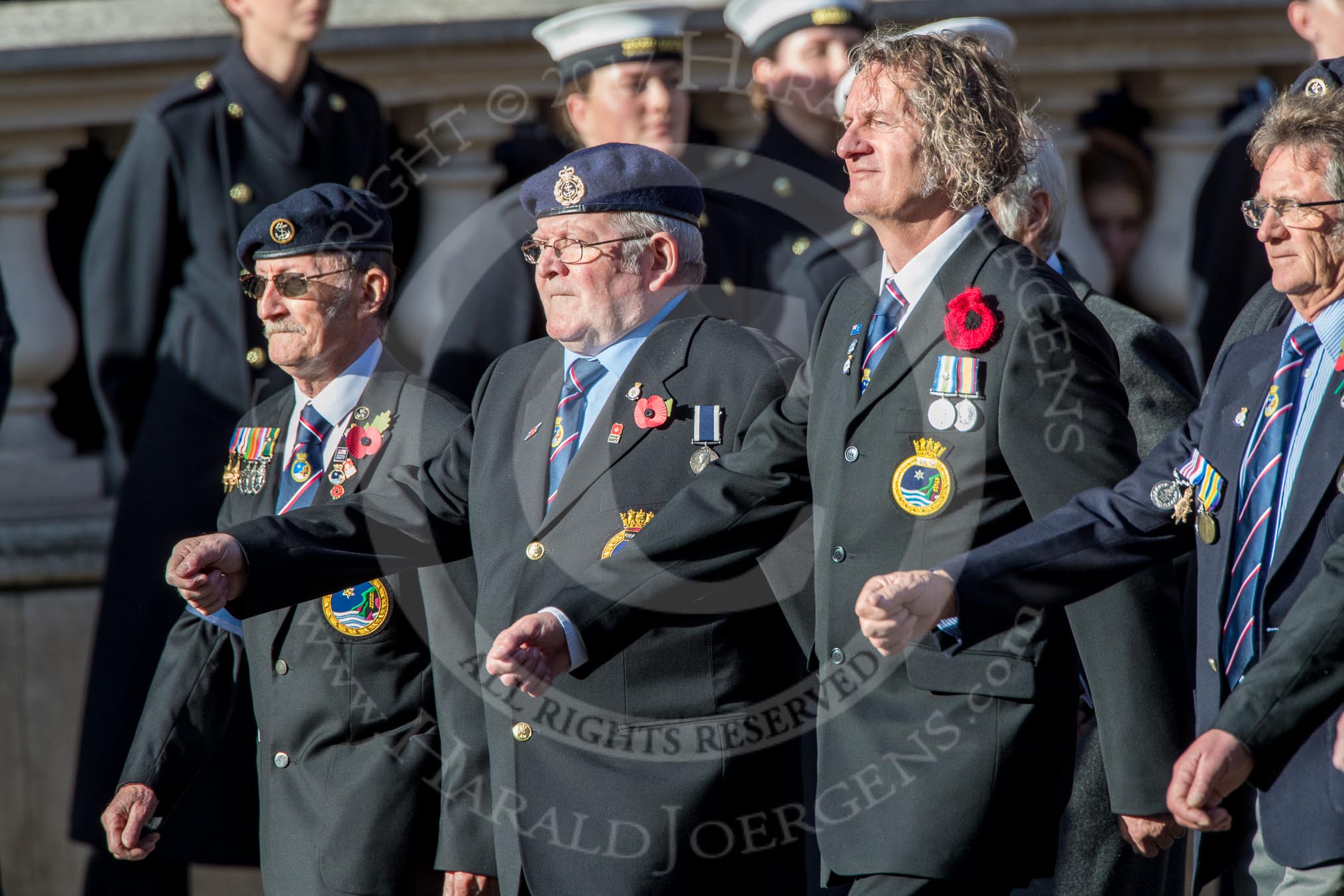 HMS Andromeda Association  (Group E18, 19 members) during the Royal British Legion March Past on Remembrance Sunday at the Cenotaph, Whitehall, Westminster, London, 11 November 2018, 11:43.