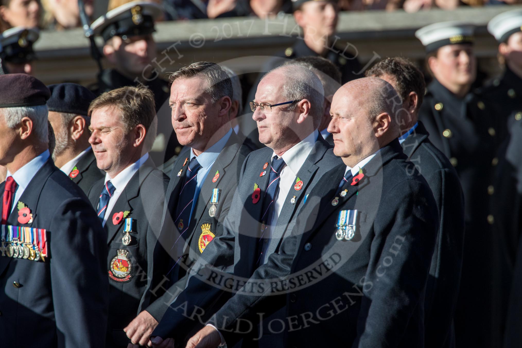 HMS Argonaut Association  (Group E19, 29 members) during the Royal British Legion March Past on Remembrance Sunday at the Cenotaph, Whitehall, Westminster, London, 11 November 2018, 11:44.