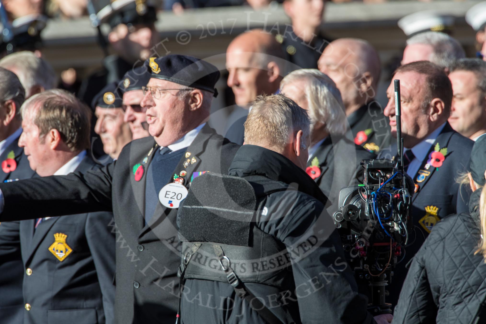 HMS Ganges Association  (Group E20, 30 members) during the Royal British Legion March Past on Remembrance Sunday at the Cenotaph, Whitehall, Westminster, London, 11 November 2018, 11:44.