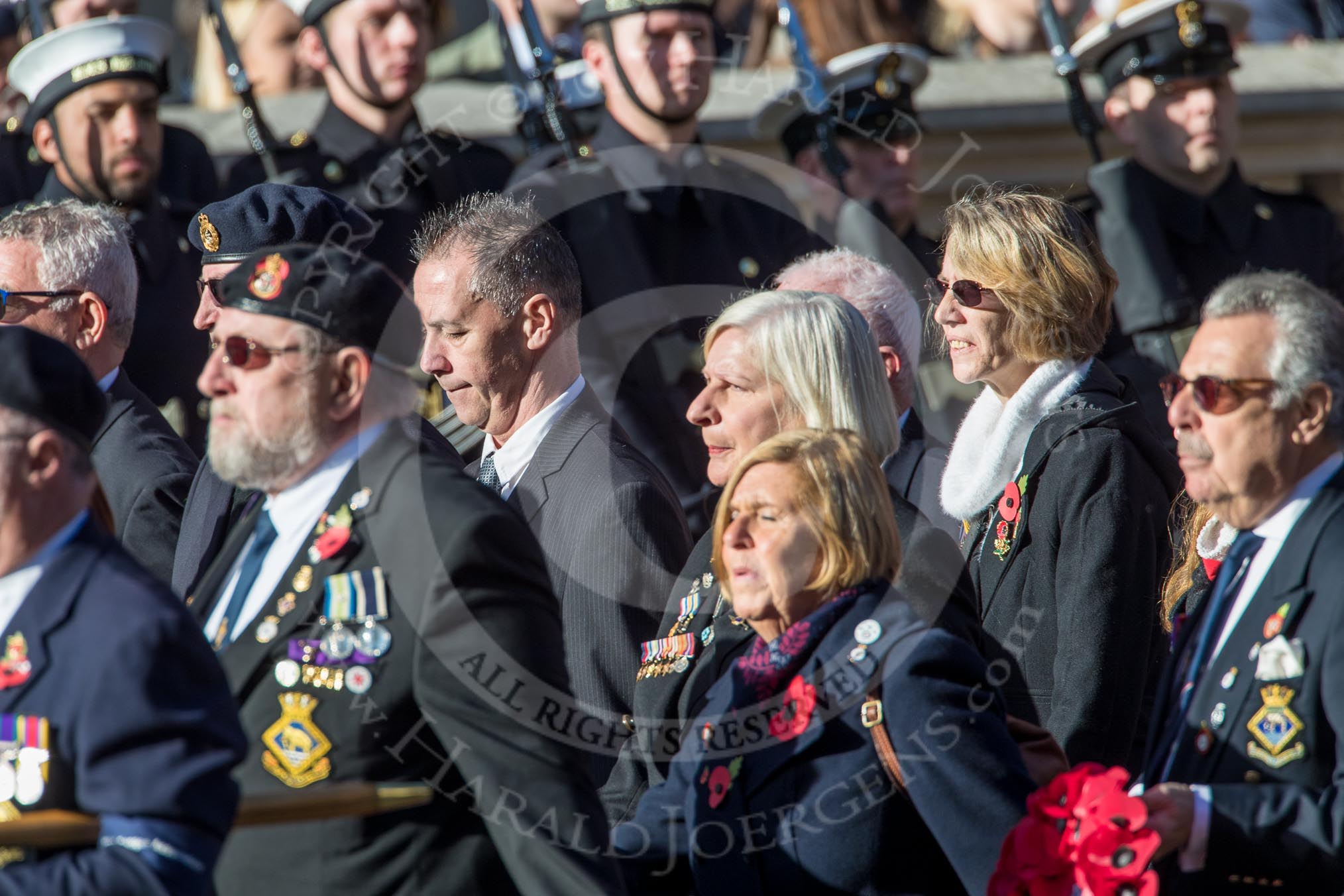 HMS Ganges Association  (Group E20, 30 members) during the Royal British Legion March Past on Remembrance Sunday at the Cenotaph, Whitehall, Westminster, London, 11 November 2018, 11:44.