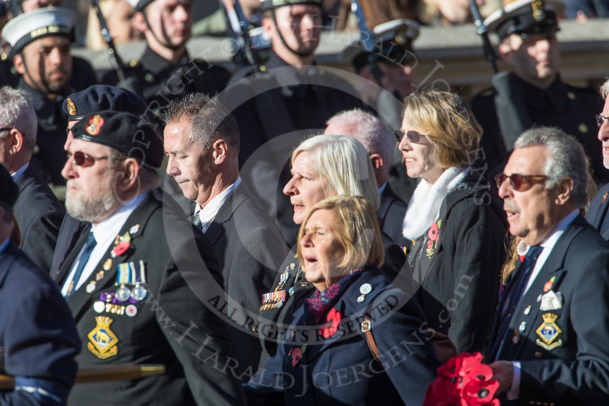 HMS Ganges Association  (Group E20, 30 members) during the Royal British Legion March Past on Remembrance Sunday at the Cenotaph, Whitehall, Westminster, London, 11 November 2018, 11:44.