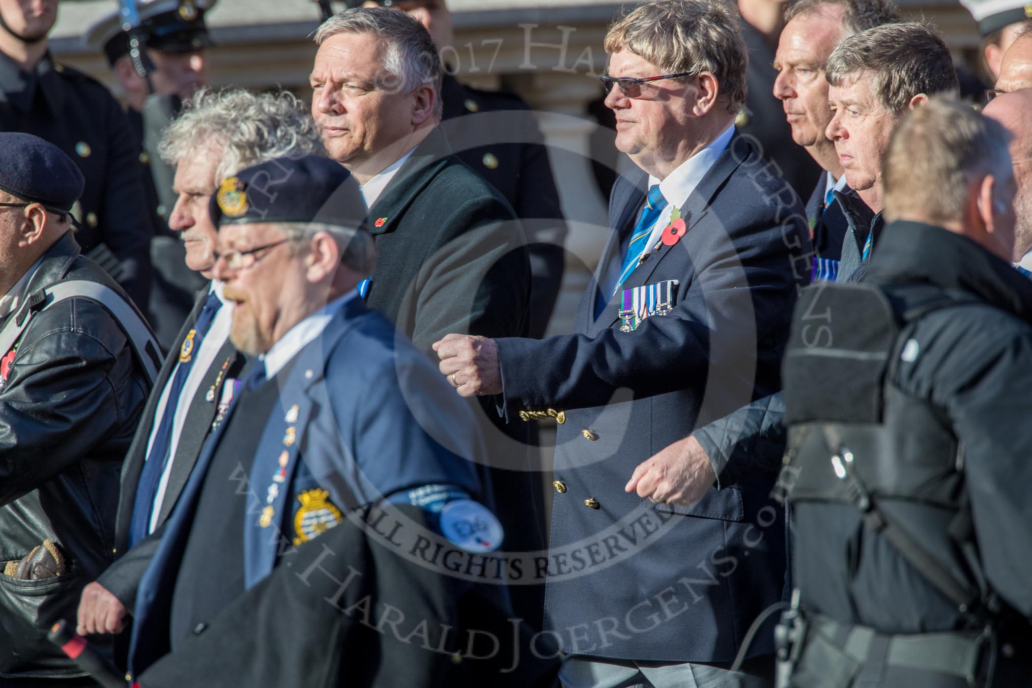 HMS Bulwark, Albion & Centaur Association  (Group E26, 6 members)  during the Royal British Legion March Past on Remembrance Sunday at the Cenotaph, Whitehall, Westminster, London, 11 November 2018, 11:44.