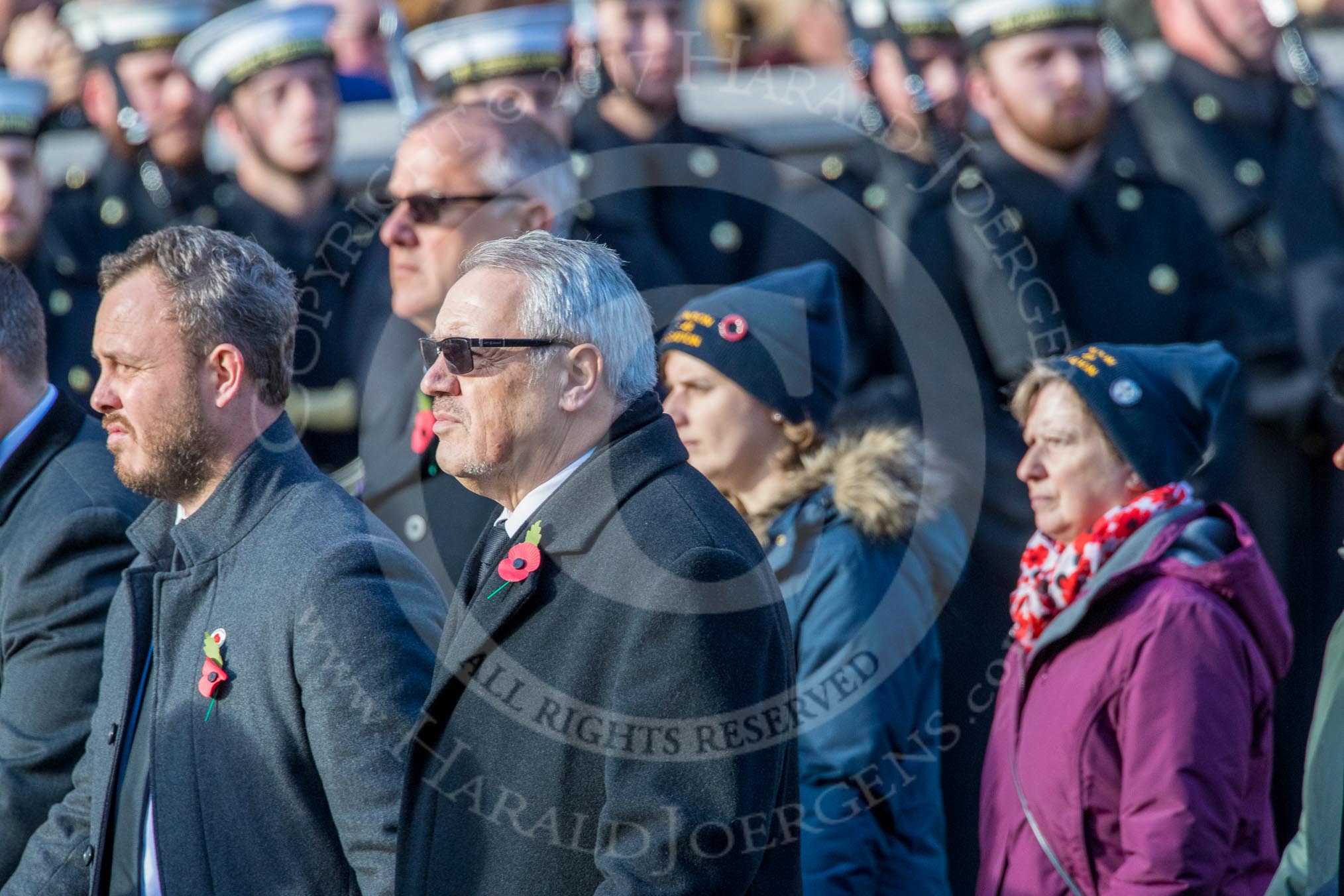 The Four Ships Yangtze Incident Association   (Group E37, 20 members) during the Royal British Legion March Past on Remembrance Sunday at the Cenotaph, Whitehall, Westminster, London, 11 November 2018, 11:46.