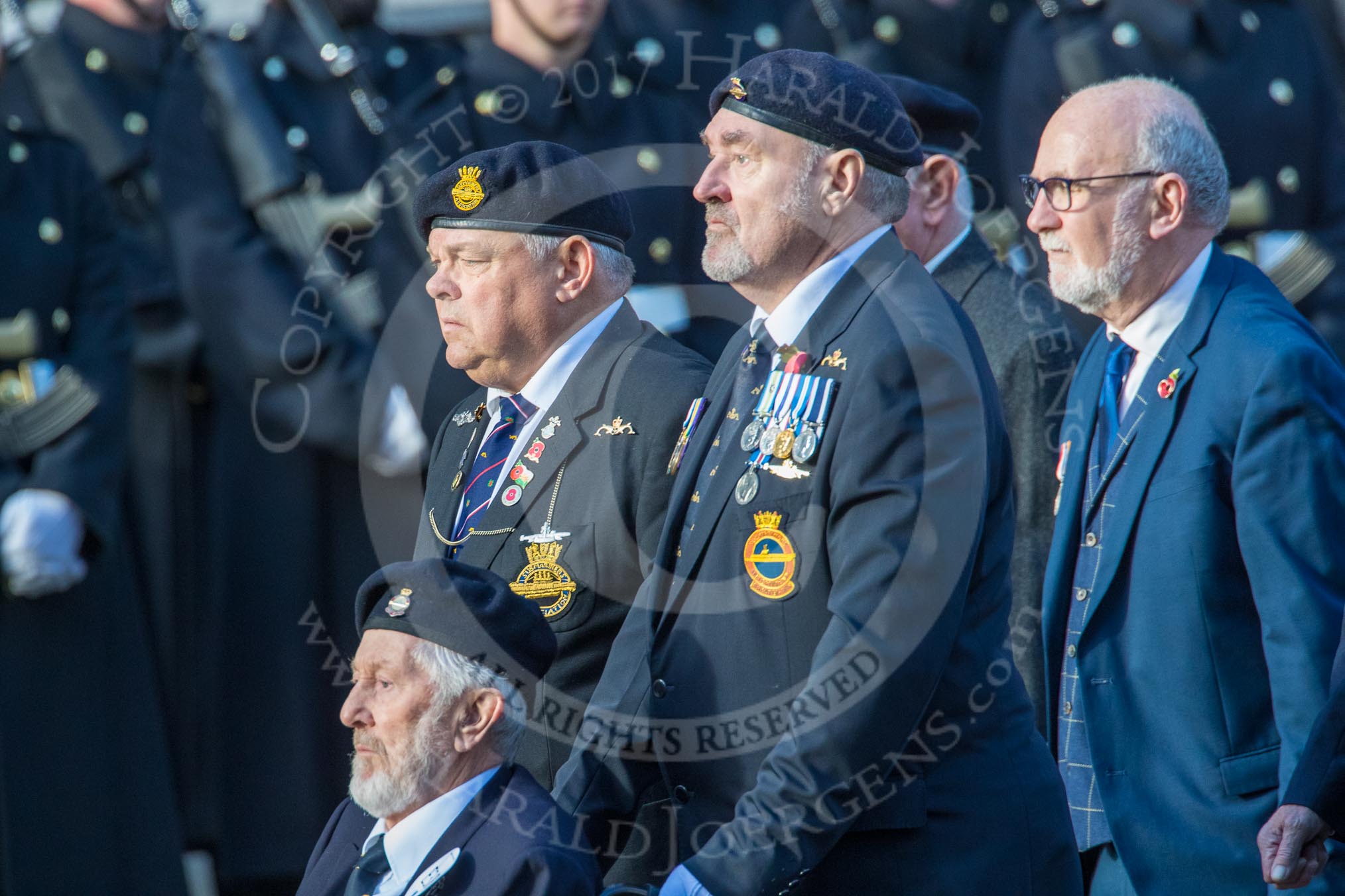 Submariners Association   (Group E38, 28 members) during the Royal British Legion March Past on Remembrance Sunday at the Cenotaph, Whitehall, Westminster, London, 11 November 2018, 11:46.