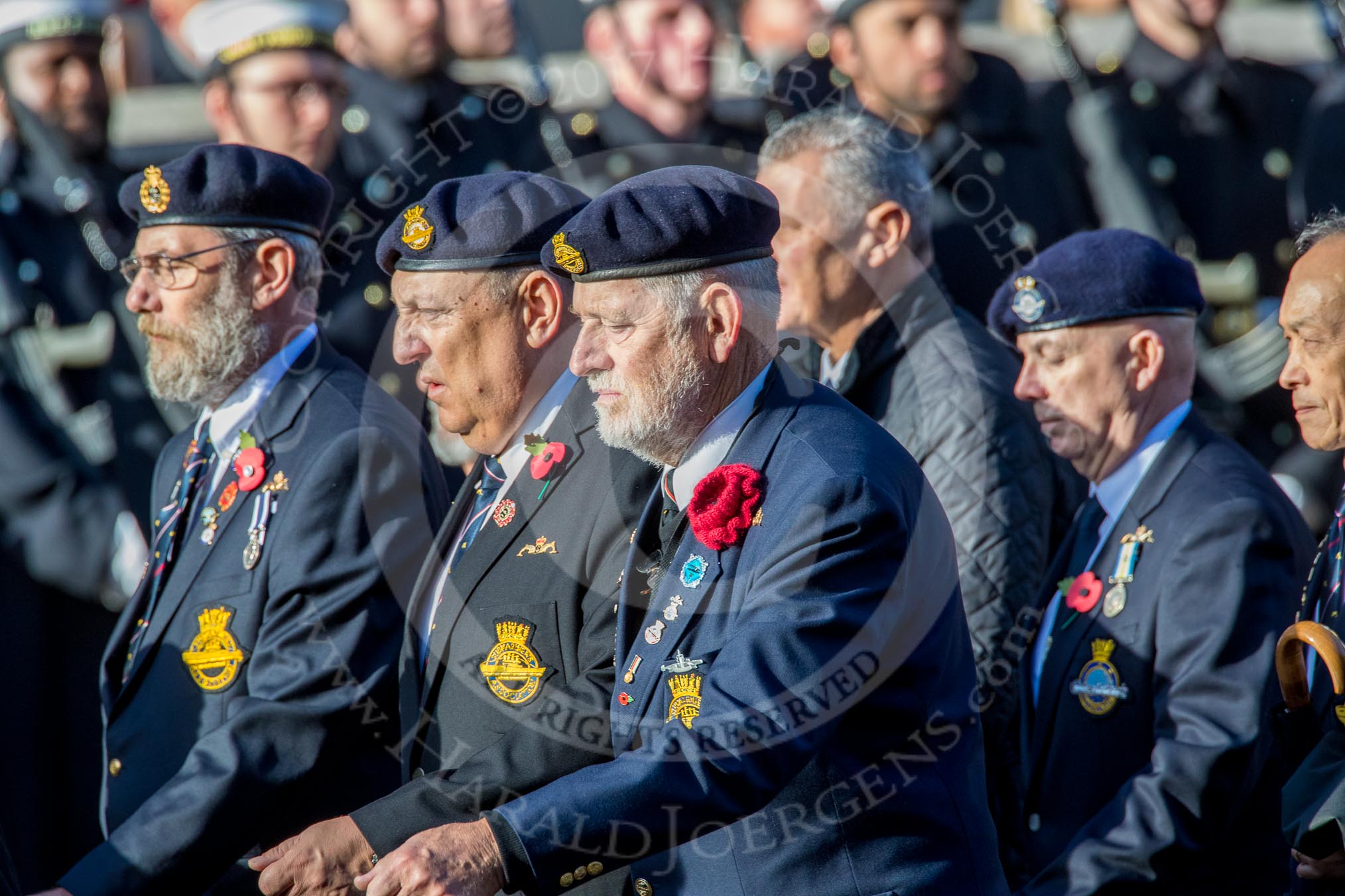 Submariners Association   (Group E38, 28 members) during the Royal British Legion March Past on Remembrance Sunday at the Cenotaph, Whitehall, Westminster, London, 11 November 2018, 11:46.