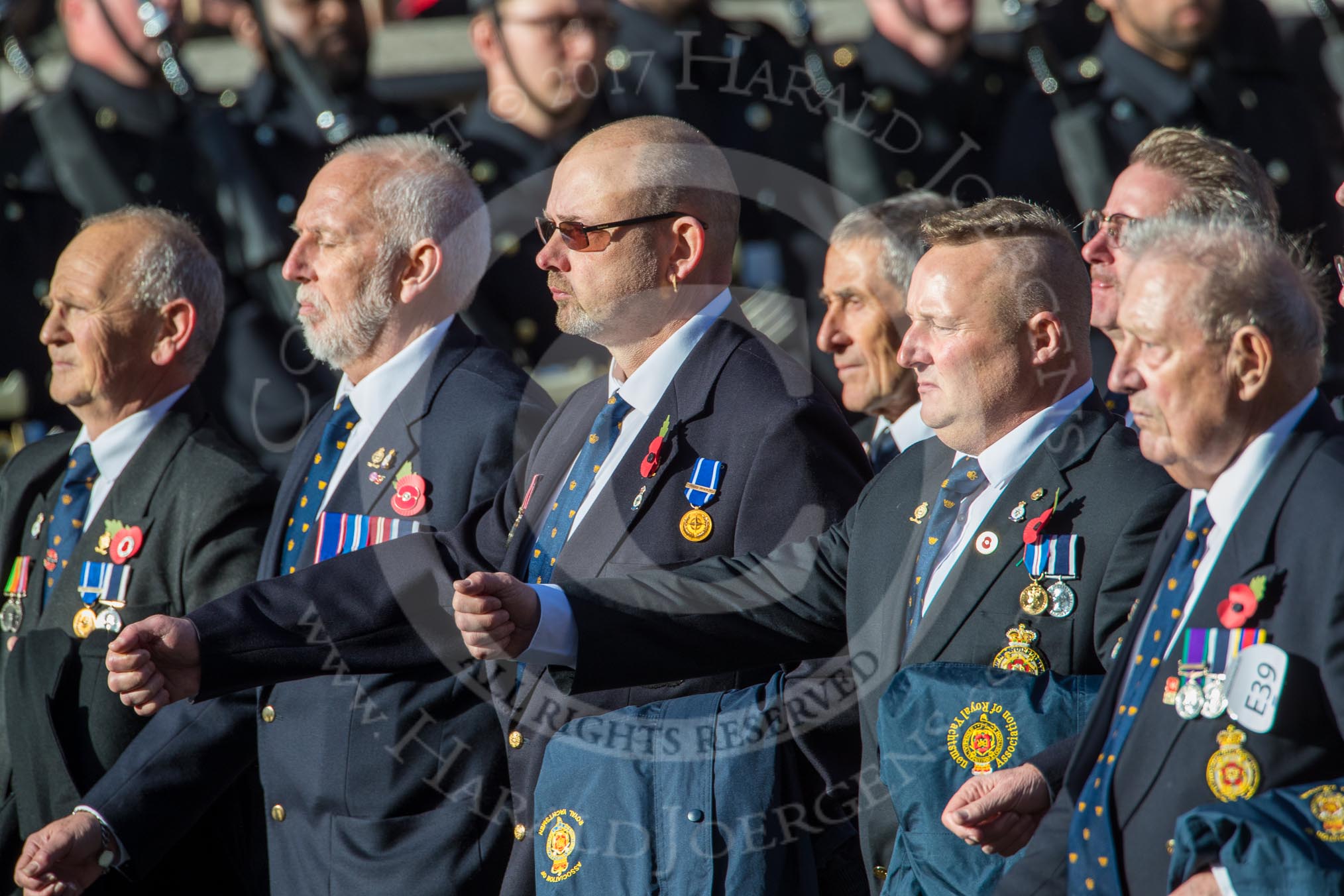 Association  OF Royal Yachtsmen (Group E39, 32 members) during the Royal British Legion March Past on Remembrance Sunday at the Cenotaph, Whitehall, Westminster, London, 11 November 2018, 11:46.