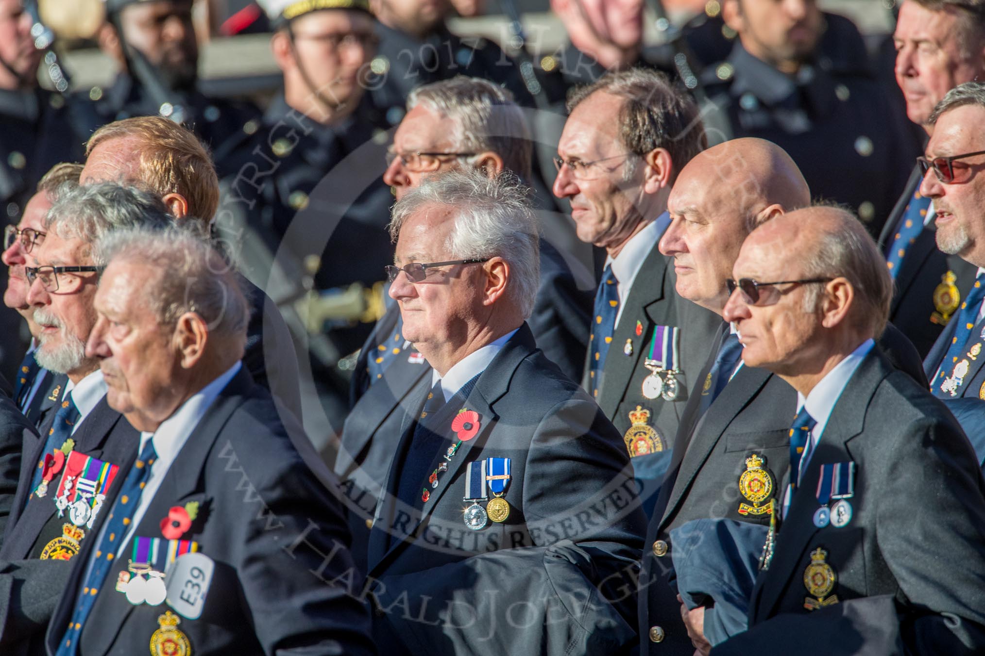 Association  OF Royal Yachtsmen (Group E39, 32 members) during the Royal British Legion March Past on Remembrance Sunday at the Cenotaph, Whitehall, Westminster, London, 11 November 2018, 11:46.