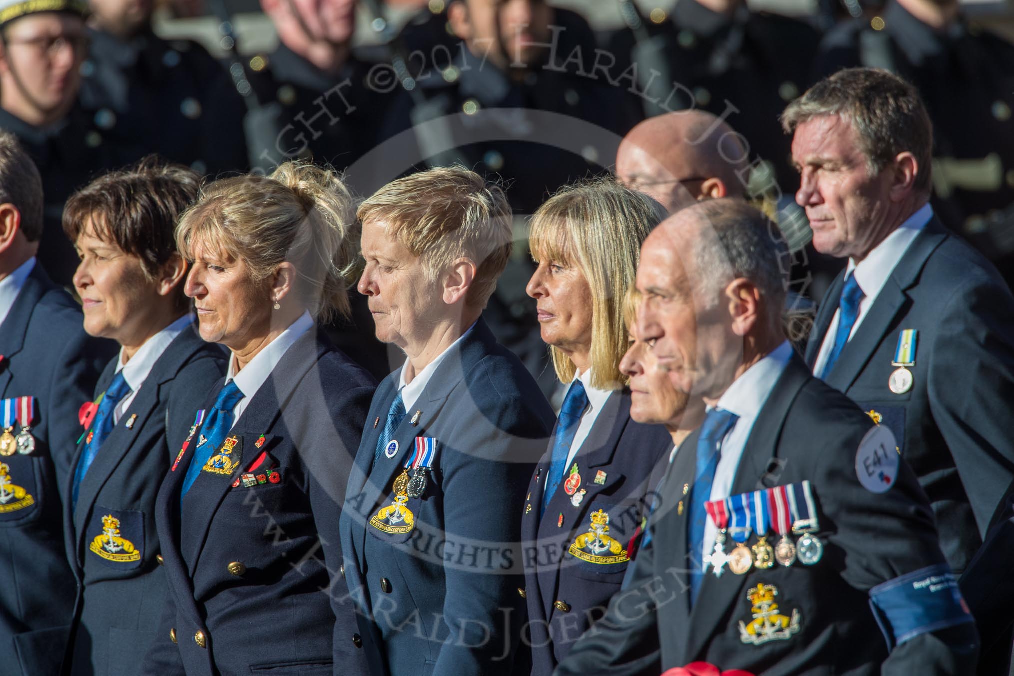 Royal Navy Physical Training Branch Association  (Group E41, 37 members) during the Royal British Legion March Past on Remembrance Sunday at the Cenotaph, Whitehall, Westminster, London, 11 November 2018, 11:46.
