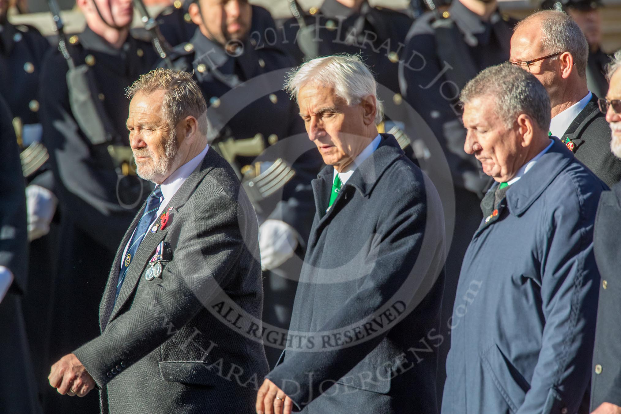 The Fisgard Association  (Group E42, 35 members) during the Royal British Legion March Past on Remembrance Sunday at the Cenotaph, Whitehall, Westminster, London, 11 November 2018, 11:46.