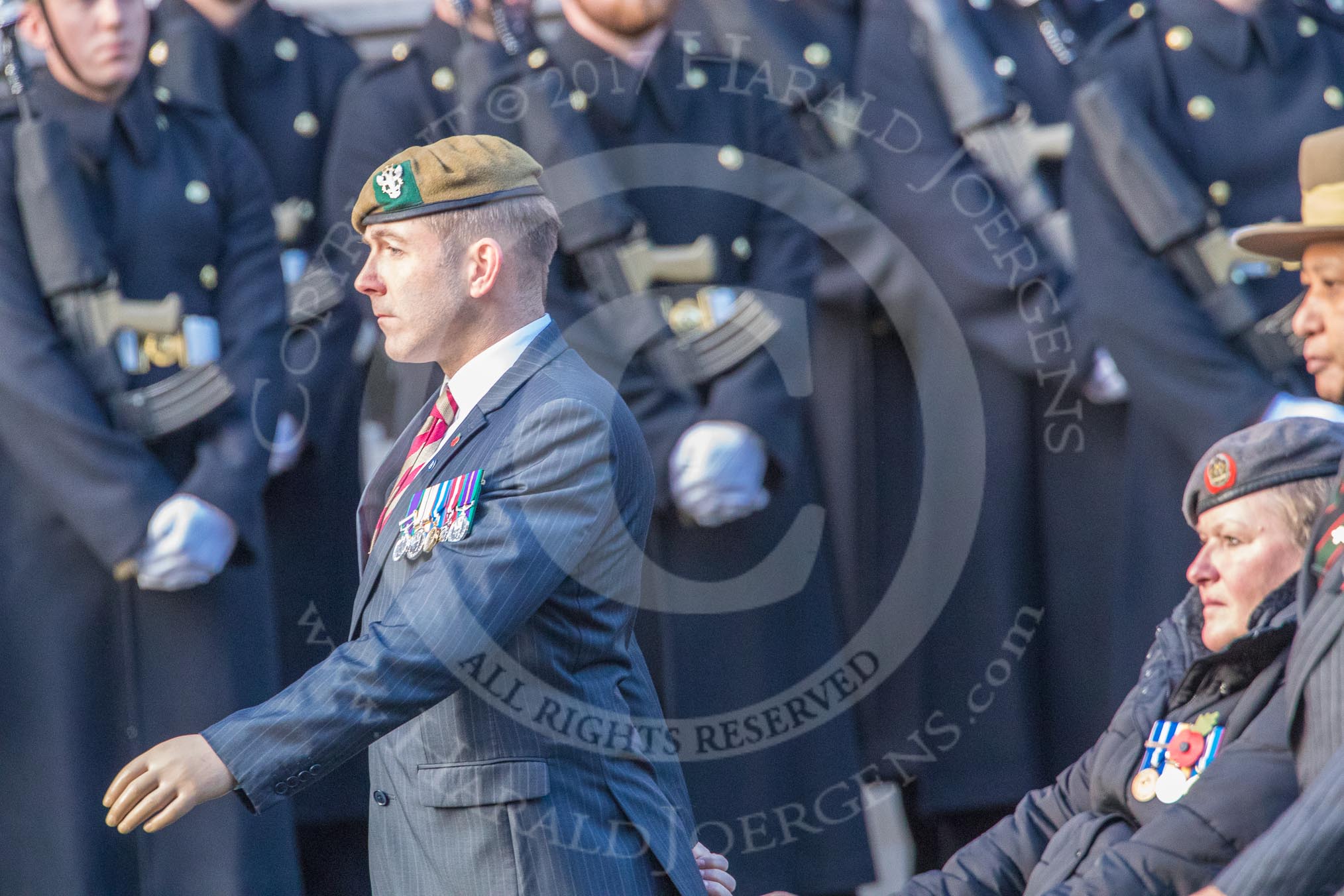 Blesma, The Limbless Veterans (Group AA1, 55 members) during the Royal British Legion March Past on Remembrance Sunday at the Cenotaph, Whitehall, Westminster, London, 11 November 2018, 11:47.