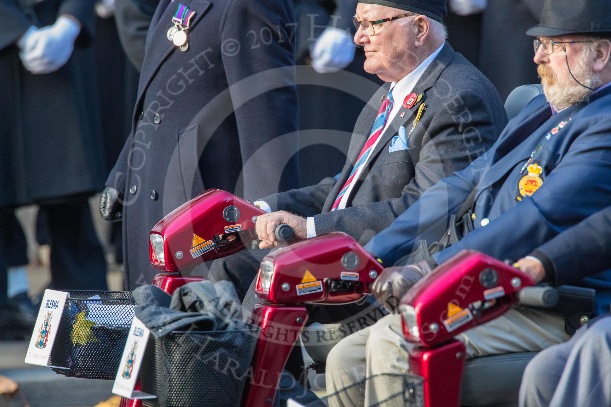 Blesma, The Limbless Veterans (Group AA1, 55 members) during the Royal British Legion March Past on Remembrance Sunday at the Cenotaph, Whitehall, Westminster, London, 11 November 2018, 11:47.