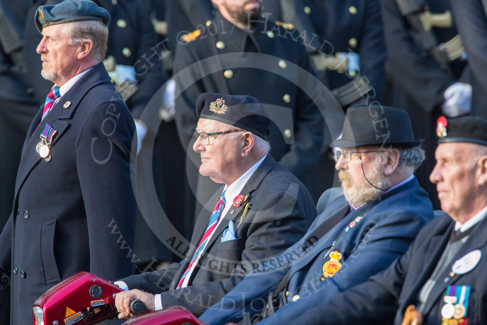 Blesma, The Limbless Veterans (Group AA1, 55 members) during the Royal British Legion March Past on Remembrance Sunday at the Cenotaph, Whitehall, Westminster, London, 11 November 2018, 11:47.