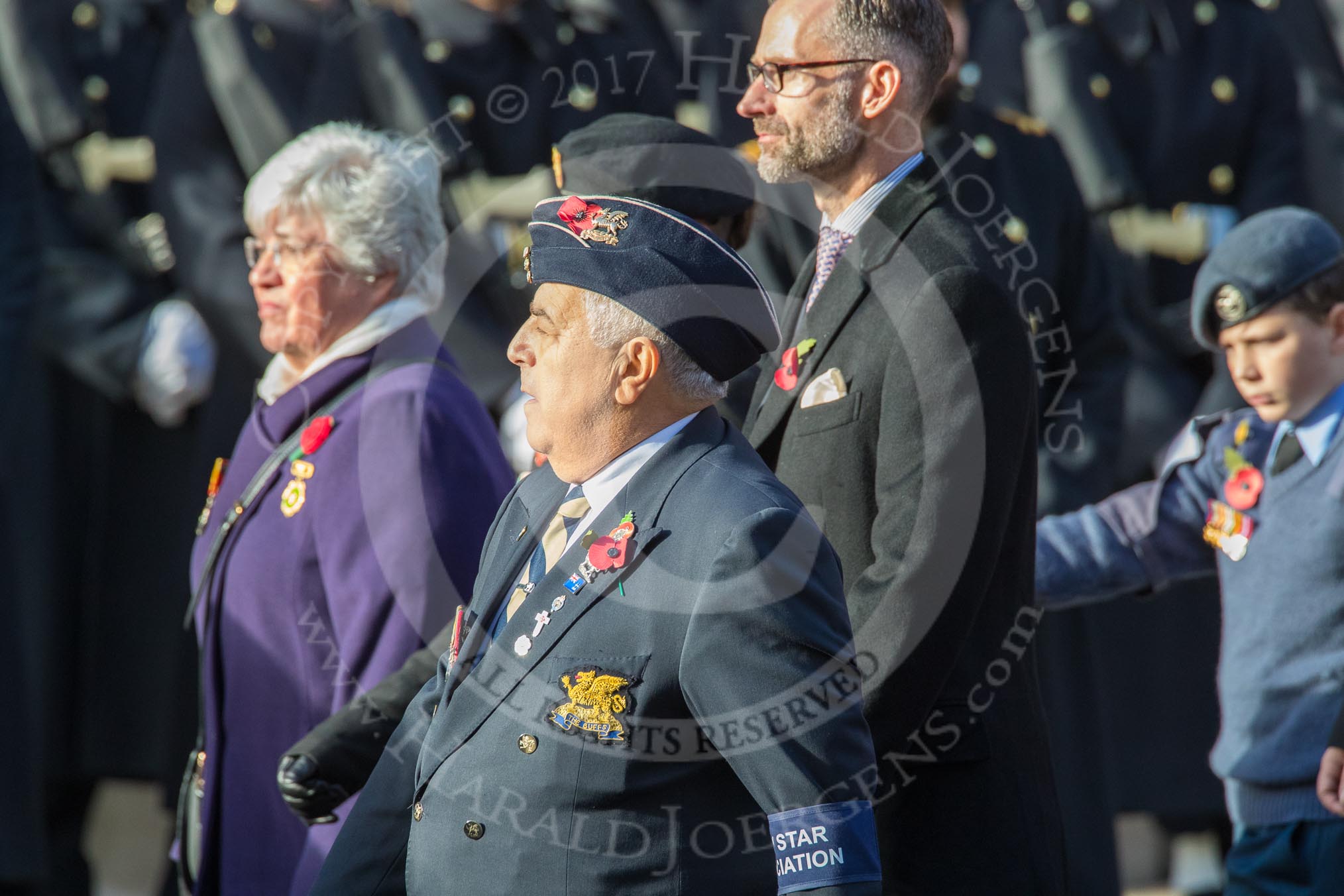 Italy Star Association  1943 - 1945 (Group F1, 29 members) during the Royal British Legion March Past on Remembrance Sunday at the Cenotaph, Whitehall, Westminster, London, 11 November 2018, 11:49.
