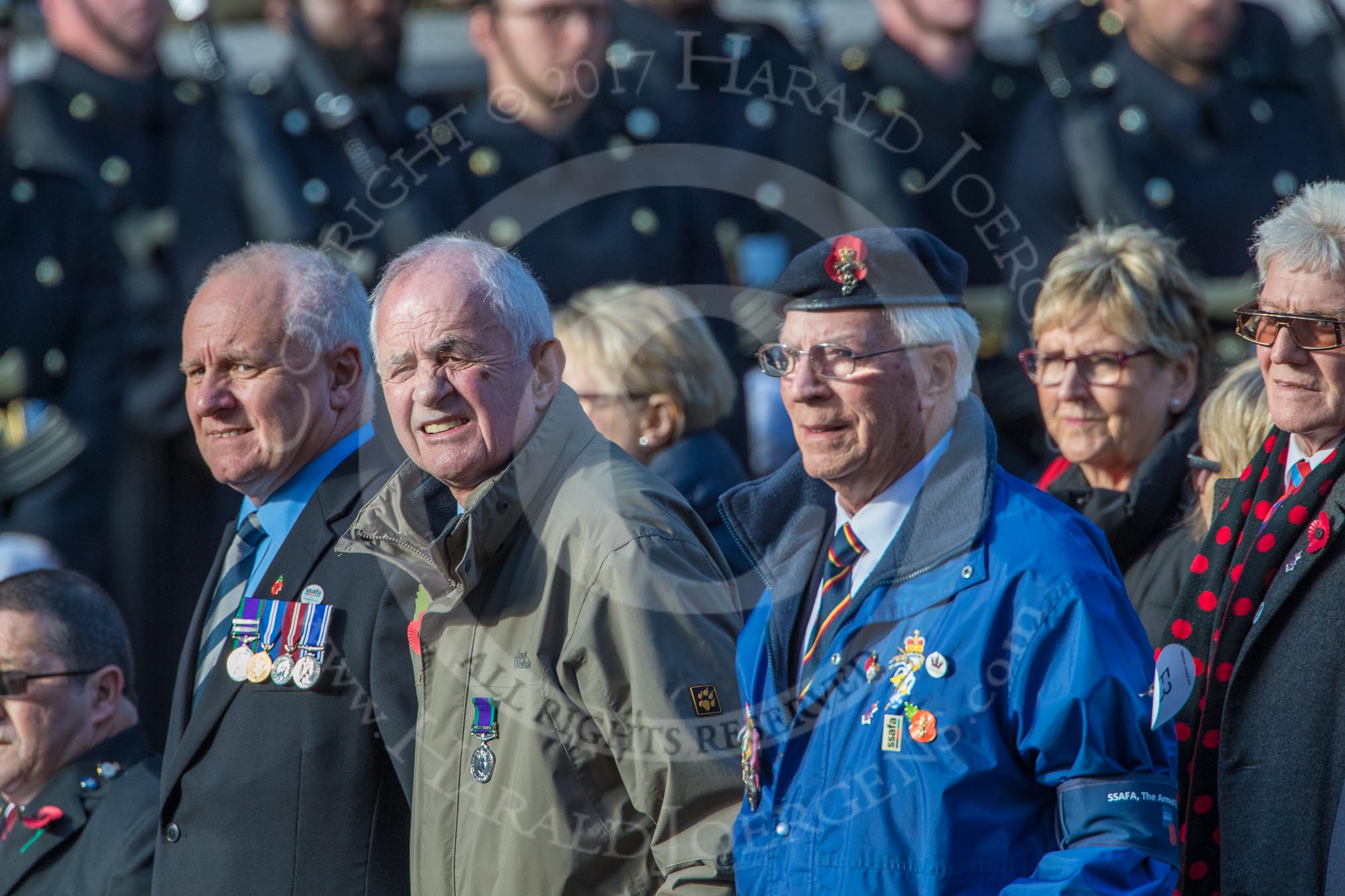 SSAFA, the Armed Forces Charity (Group F3, 53 members) during the Royal British Legion March Past on Remembrance Sunday at the Cenotaph, Whitehall, Westminster, London, 11 November 2018, 11:50.