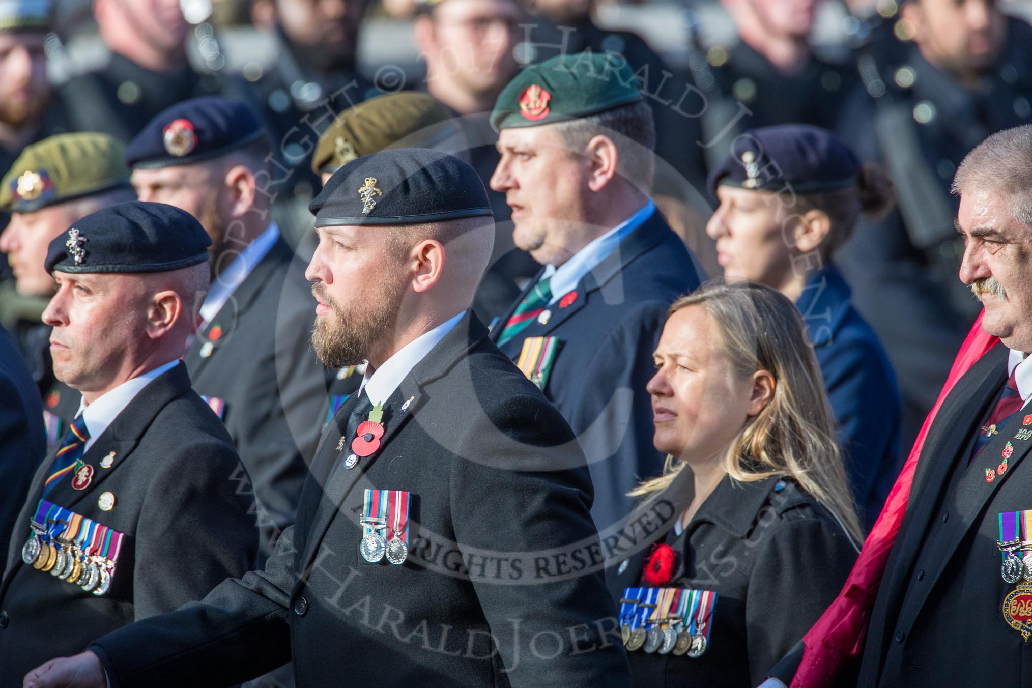 Help for Heroes (Group F4, 100 members) during the Royal British Legion March Past on Remembrance Sunday at the Cenotaph, Whitehall, Westminster, London, 11 November 2018, 11:50.