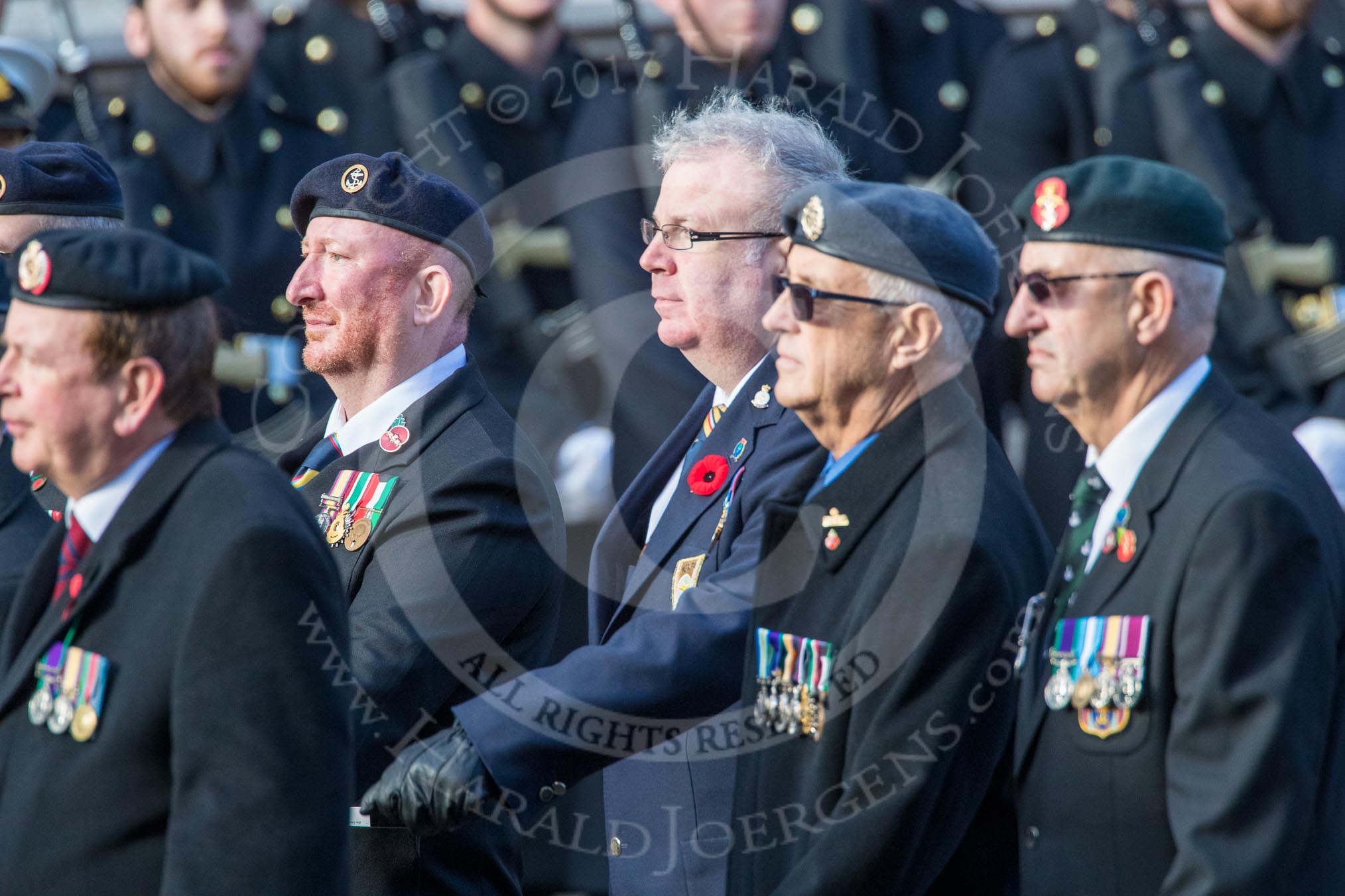 National Gulf Veterans and Families Association (Group F14, 25 members) during the Royal British Legion March Past on Remembrance Sunday at the Cenotaph, Whitehall, Westminster, London, 11 November 2018, 11:52.