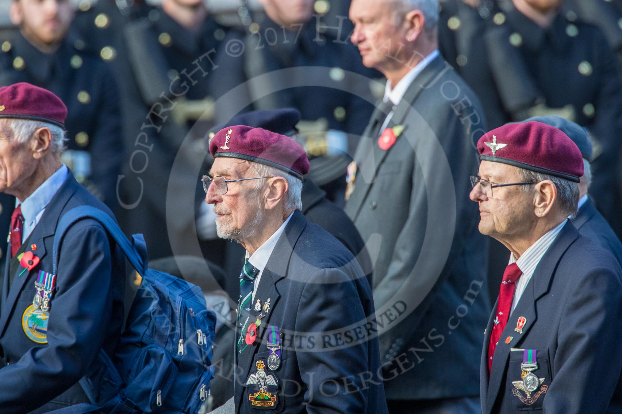 Suez Veterans' Association (Group F15, 32 members) during the Royal British Legion March Past on Remembrance Sunday at the Cenotaph, Whitehall, Westminster, London, 11 November 2018, 11:52.