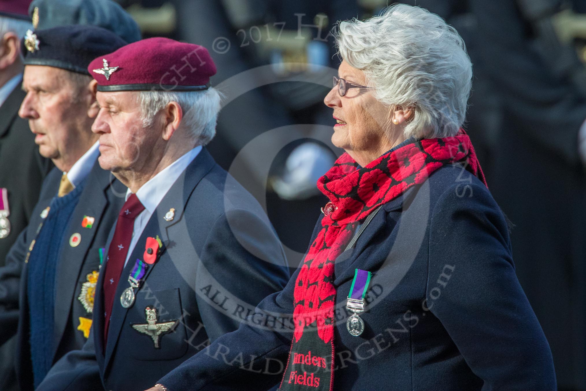 Aden Veterans Association (Group F16, 53 members) during the Royal British Legion March Past on Remembrance Sunday at the Cenotaph, Whitehall, Westminster, London, 11 November 2018, 11:52.