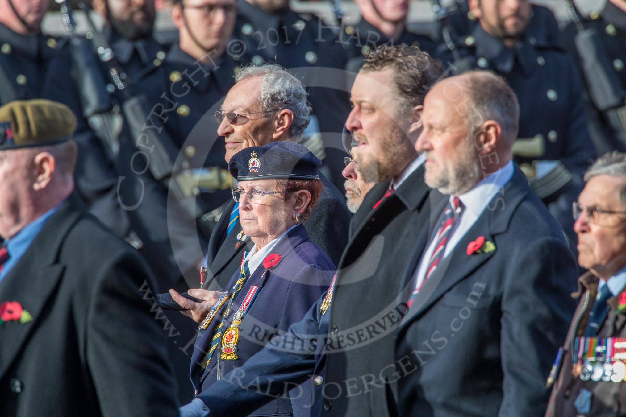 The South Atlantic Medal Association 1982 (Group F17, 150 members) during the Royal British Legion March Past on Remembrance Sunday at the Cenotaph, Whitehall, Westminster, London, 11 November 2018, 11:53.
