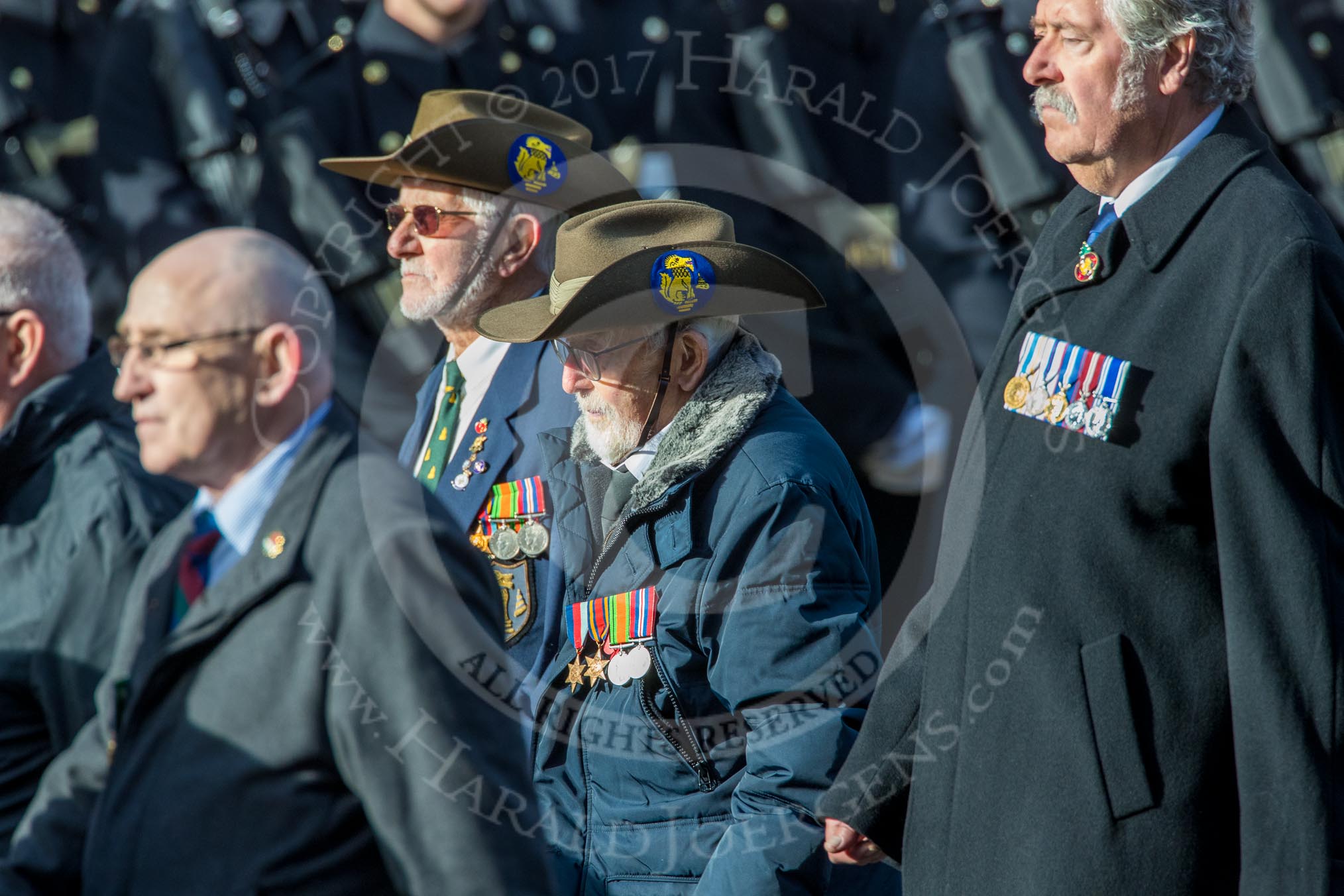 Irish United Nations Veterans Association  (Group F18, 14 members) during the Royal British Legion March Past on Remembrance Sunday at the Cenotaph, Whitehall, Westminster, London, 11 November 2018, 11:53.